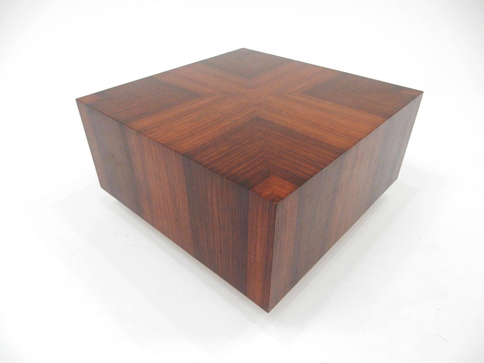 Mid-Century Modern Milo Baughman Style Rosewood and Aluminum Cube Coffee Table