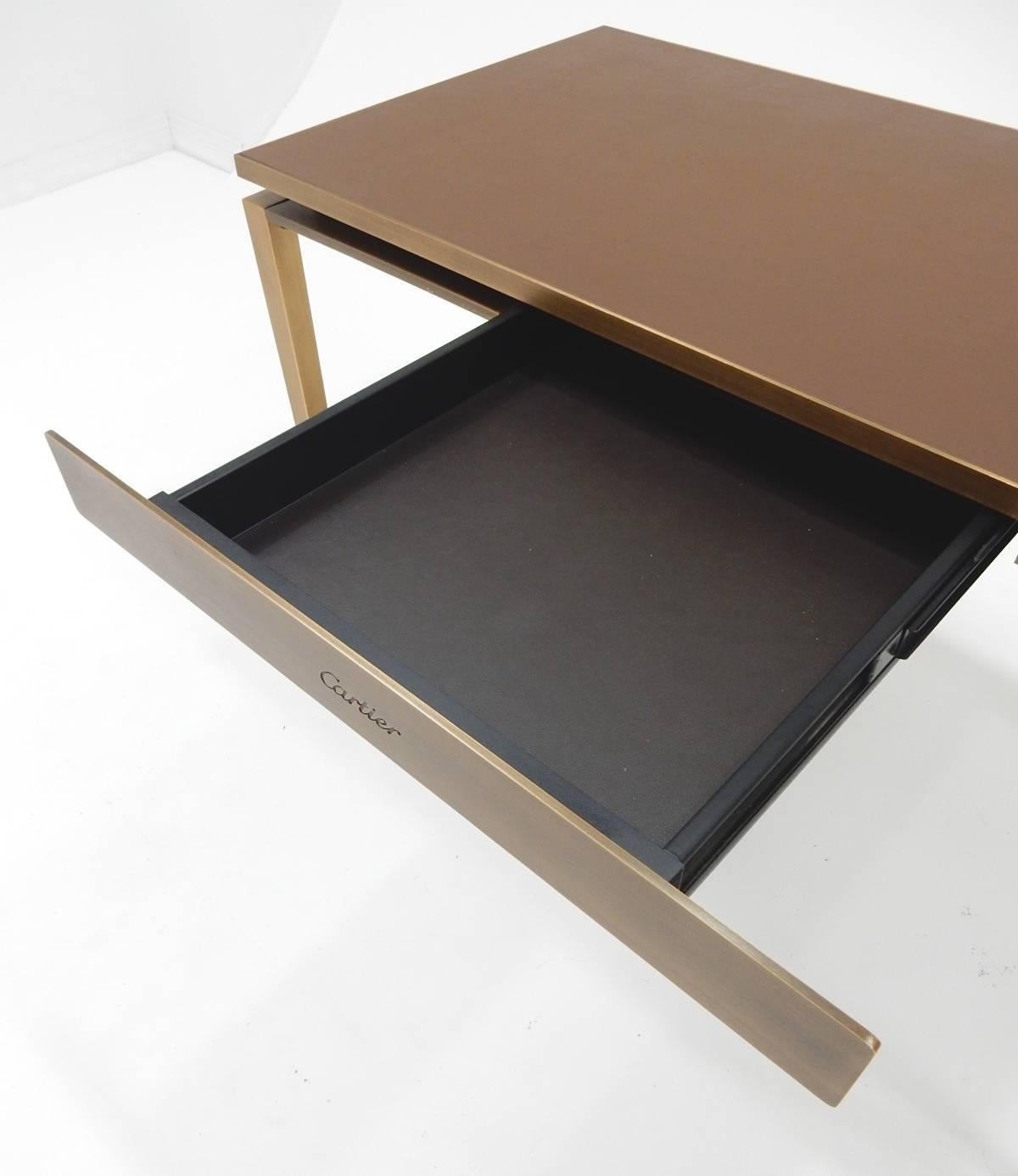 Mid-Century Modern Vintage Bronze and Leather Letter Desk for Cartier of Paris