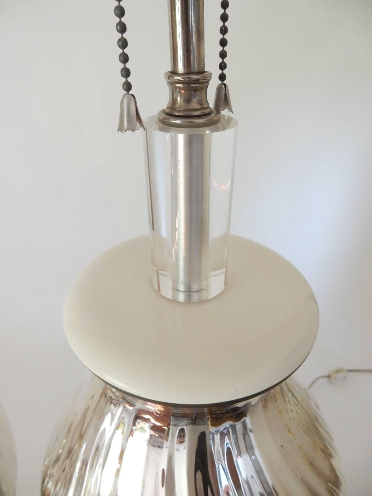 Pair of Swirl Mercury Glass Vase and Lucite Lamp, 1950s In Excellent Condition In Las Vegas, NV
