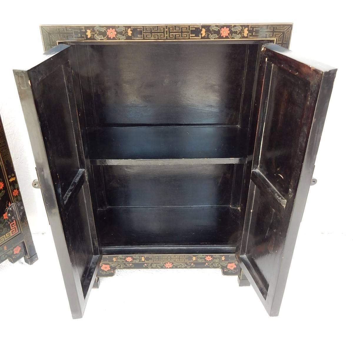20th Century Art Nouveau Asian Wedding Cabinets with Detailed Polychrome Design