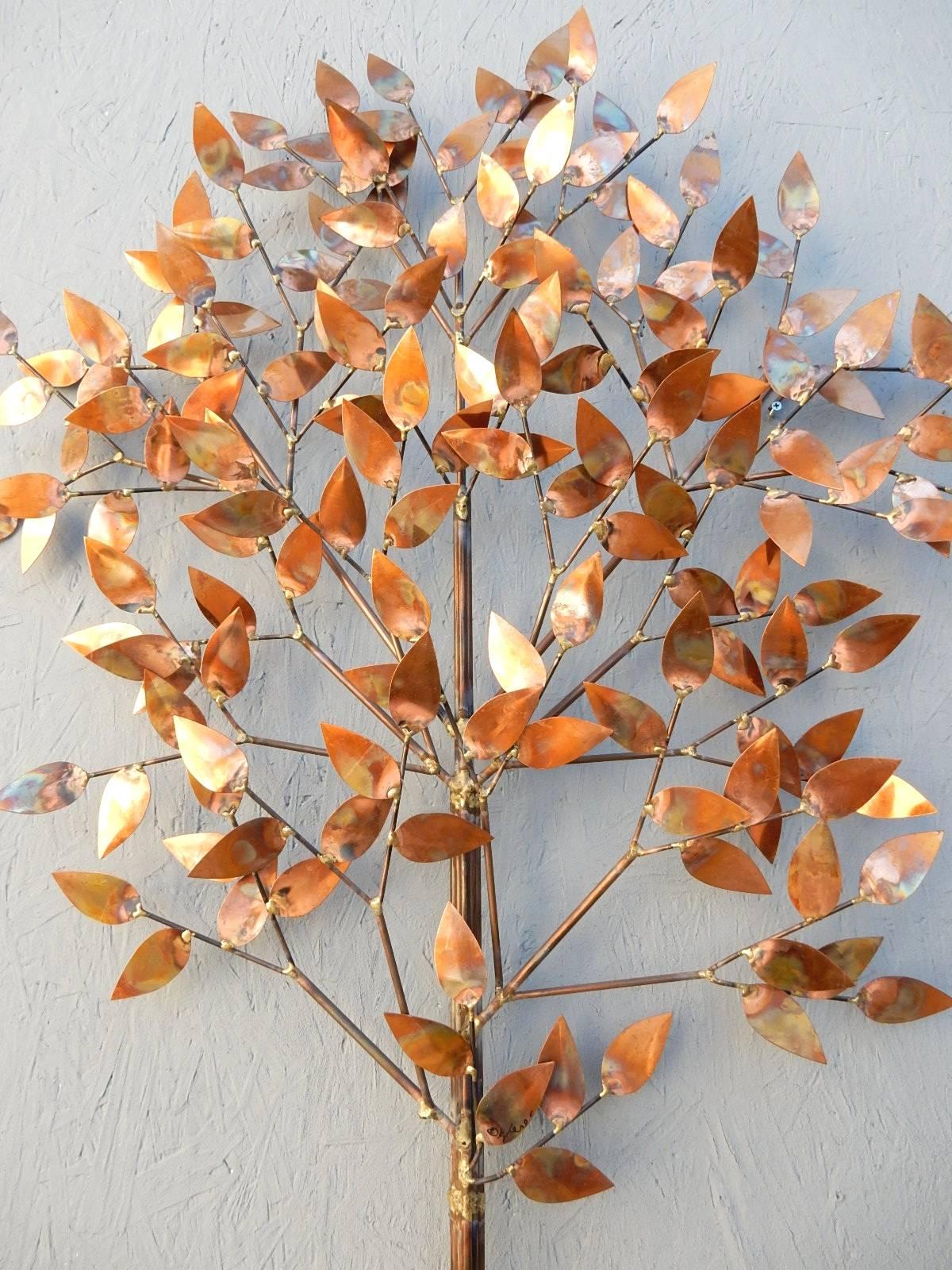 Measuring 5 feet tall, this is a large all-copper tree sculpture by artist Curtis Jere, circa 1970s.
Signed 