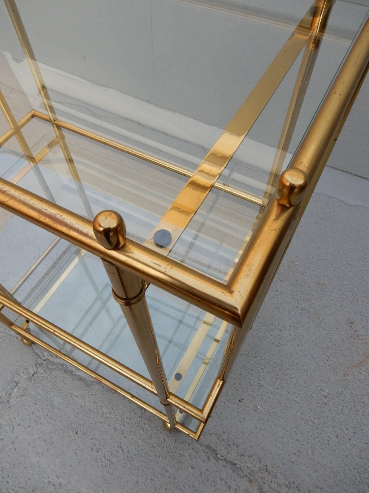 Late 20th Century Mid-Century Modern Three-Tier Brass and Glass Bar Service Cart Trolley
