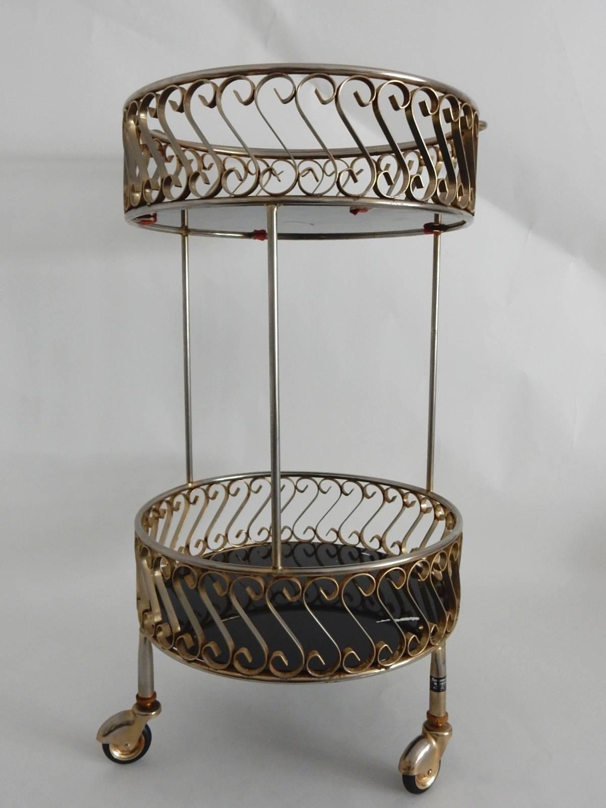 French Art Deco Bar Trolley Cart by Ferronnerie D'art, Paris For Sale