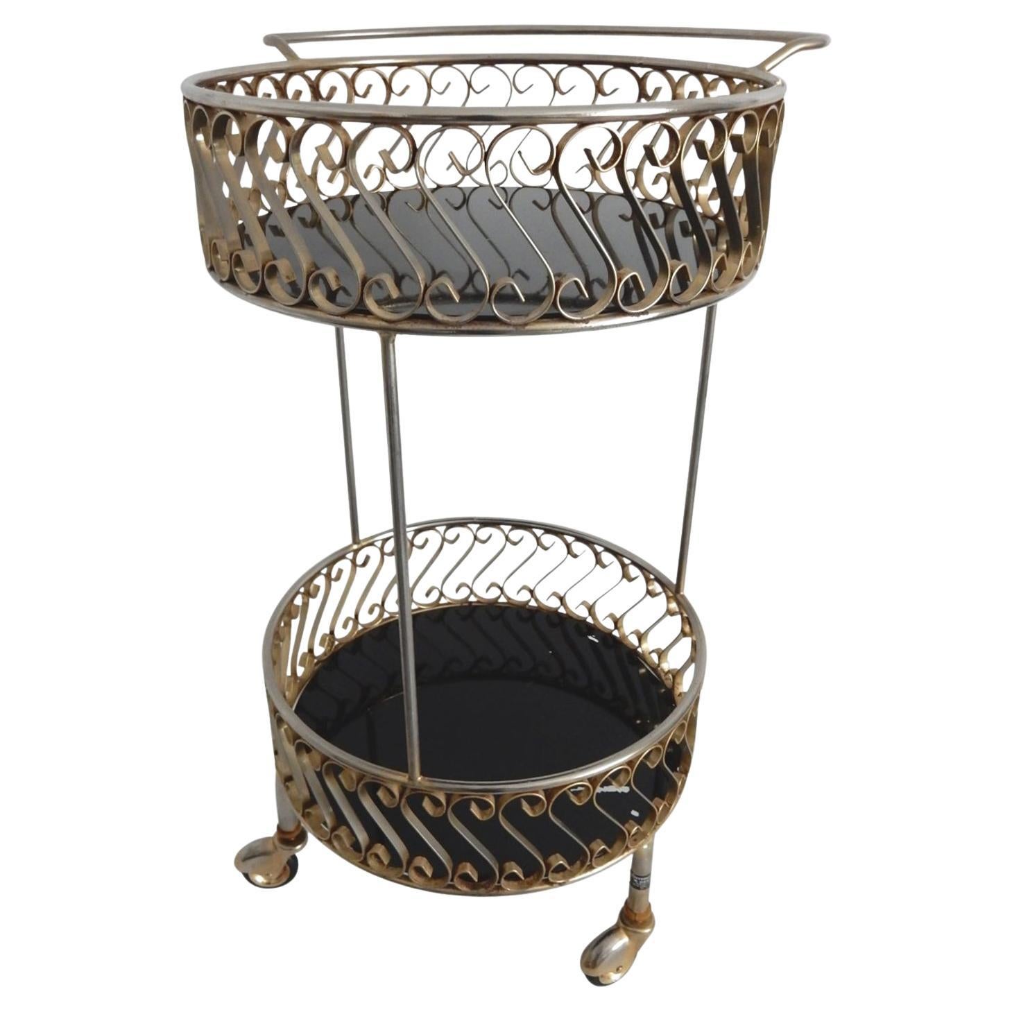 French Art Deco Bar Trolley Cart by Ferronnerie D'art, Paris