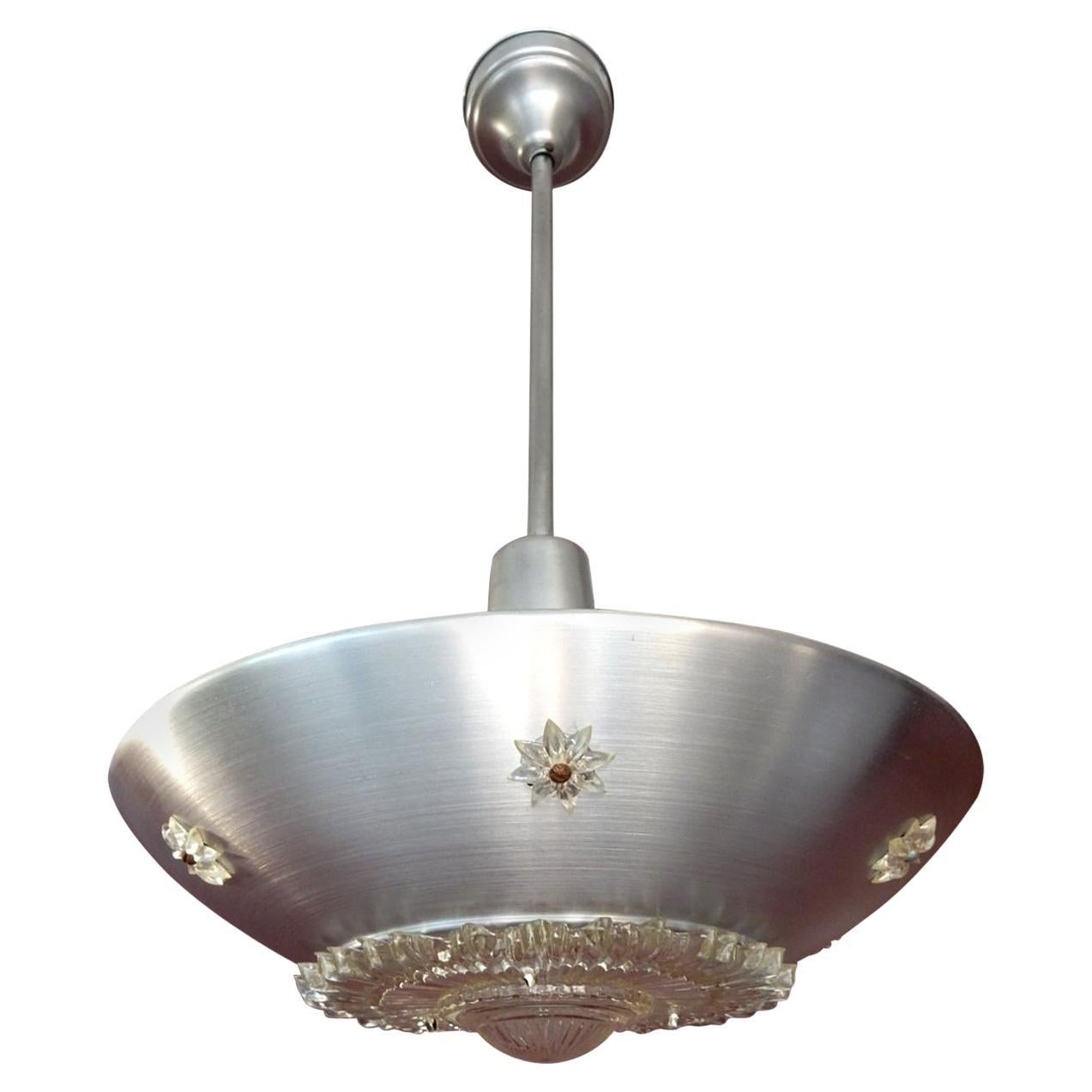 Mid-Century Modern Spun Aluminum Glass Star Pendant Lamp