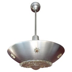 Art Deco era Spun Aluminum Glass Star Pendant Lamp