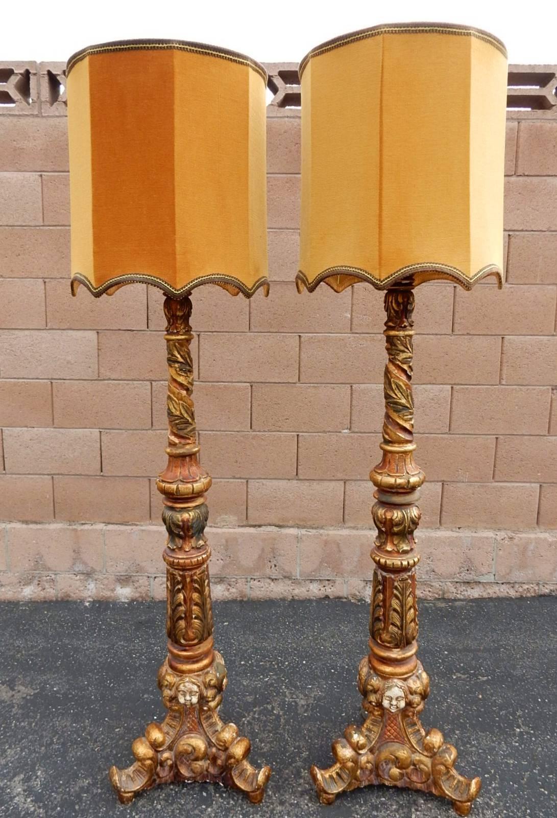 20th Century Pair 1950s Baroque Italian Floor Lamps