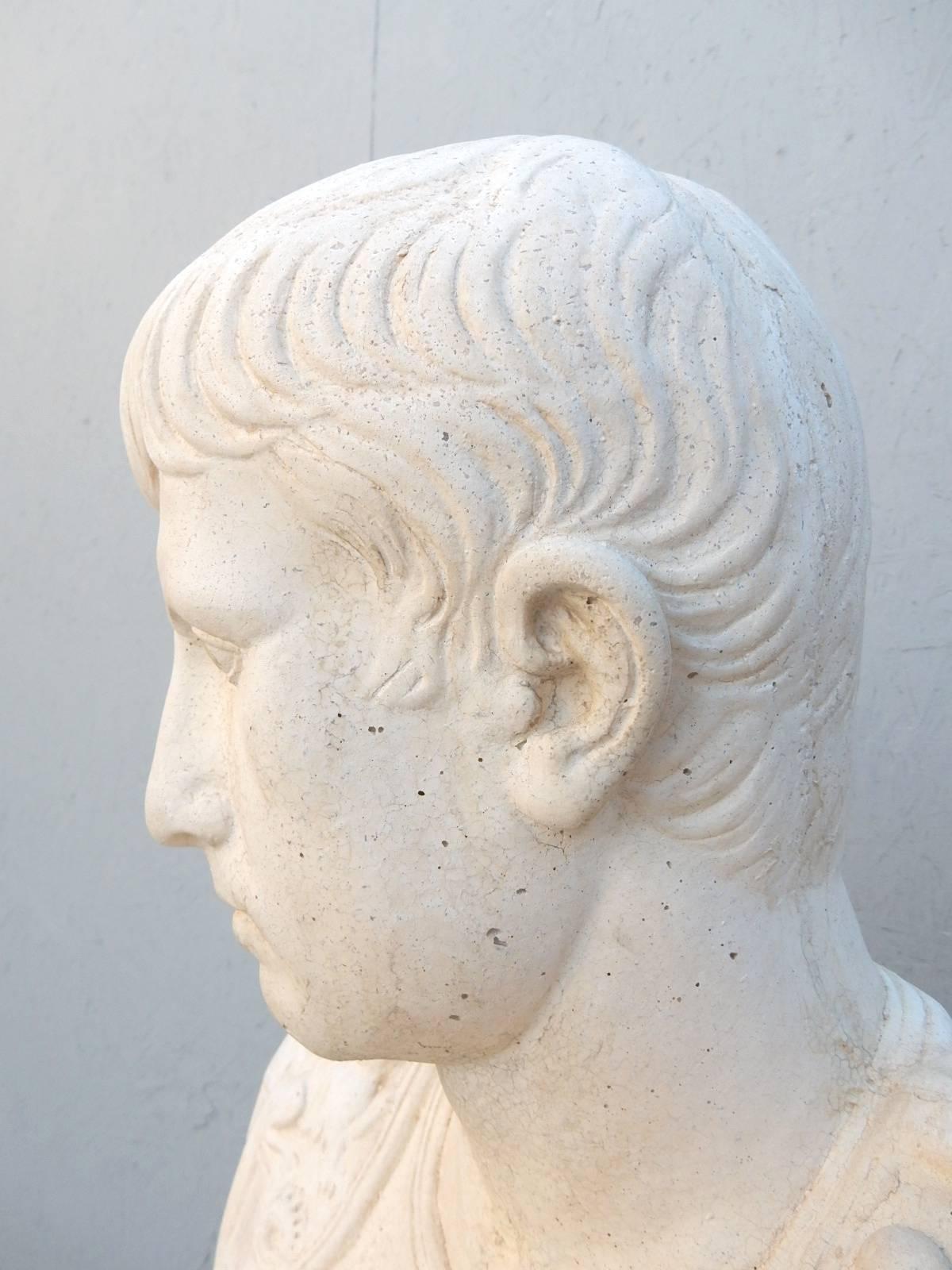 Neoclassical Revival Neoclassical Julius Caesar Stone Bust Sculpture on Roman Column, 1950s