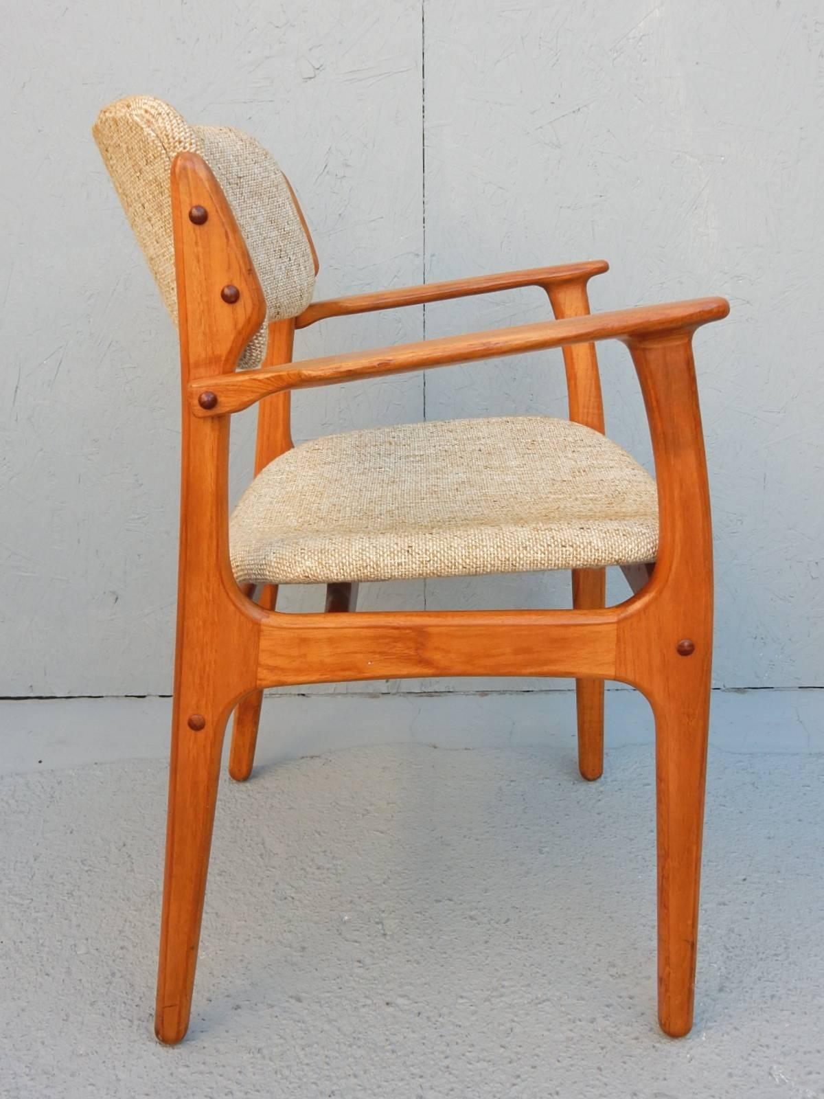 We have a near perfect pair of Danish modern armchairs designed by Erik Buch for O.D. Mobler Denmark, circa 1960s
Both retain their original wool upholstery in excellent condition.
Both chairs are perfect without damage or repairs. Very solid and