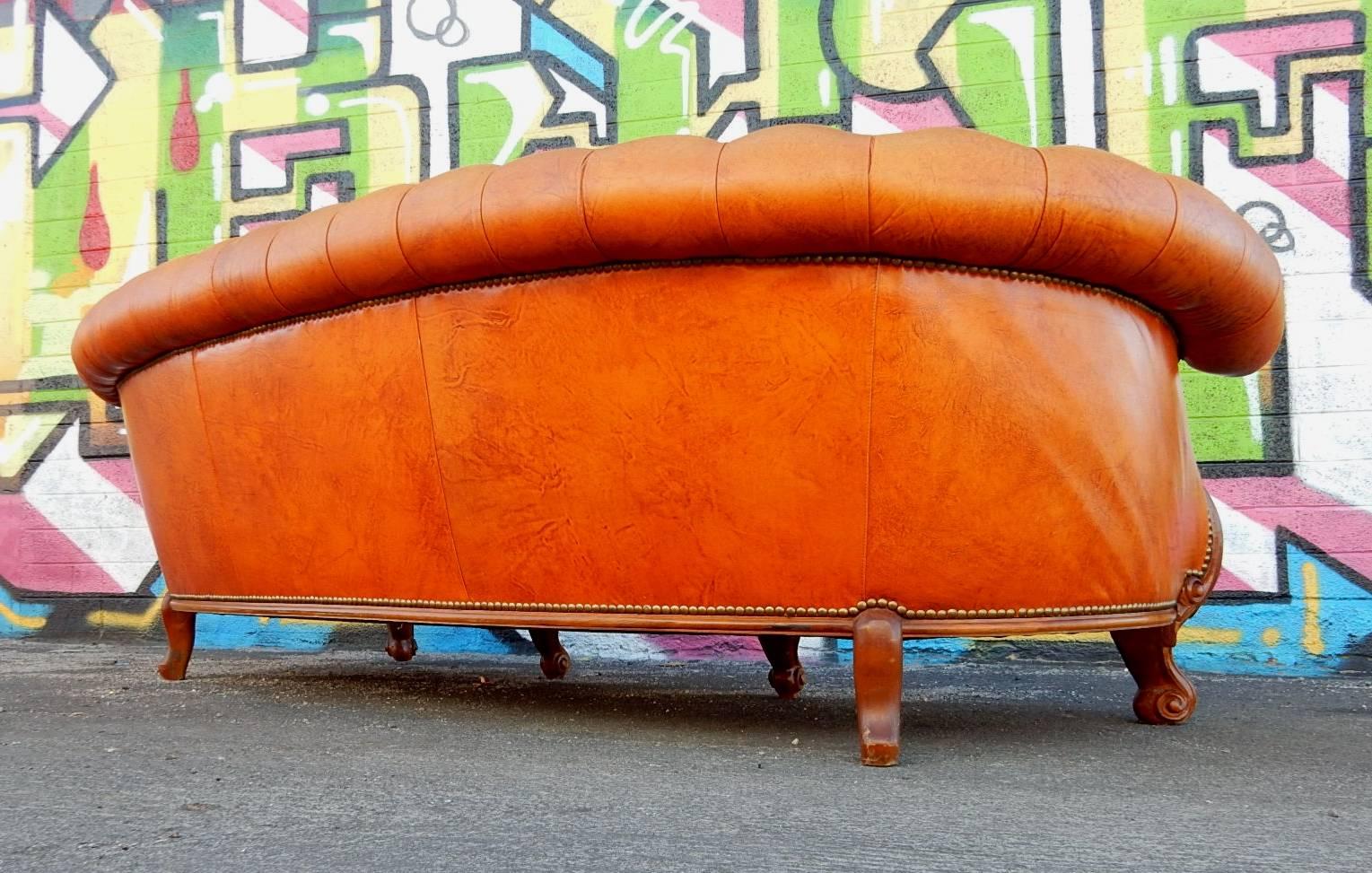 Victorian 1950's Tufted Leather Chesterfield Sofa
