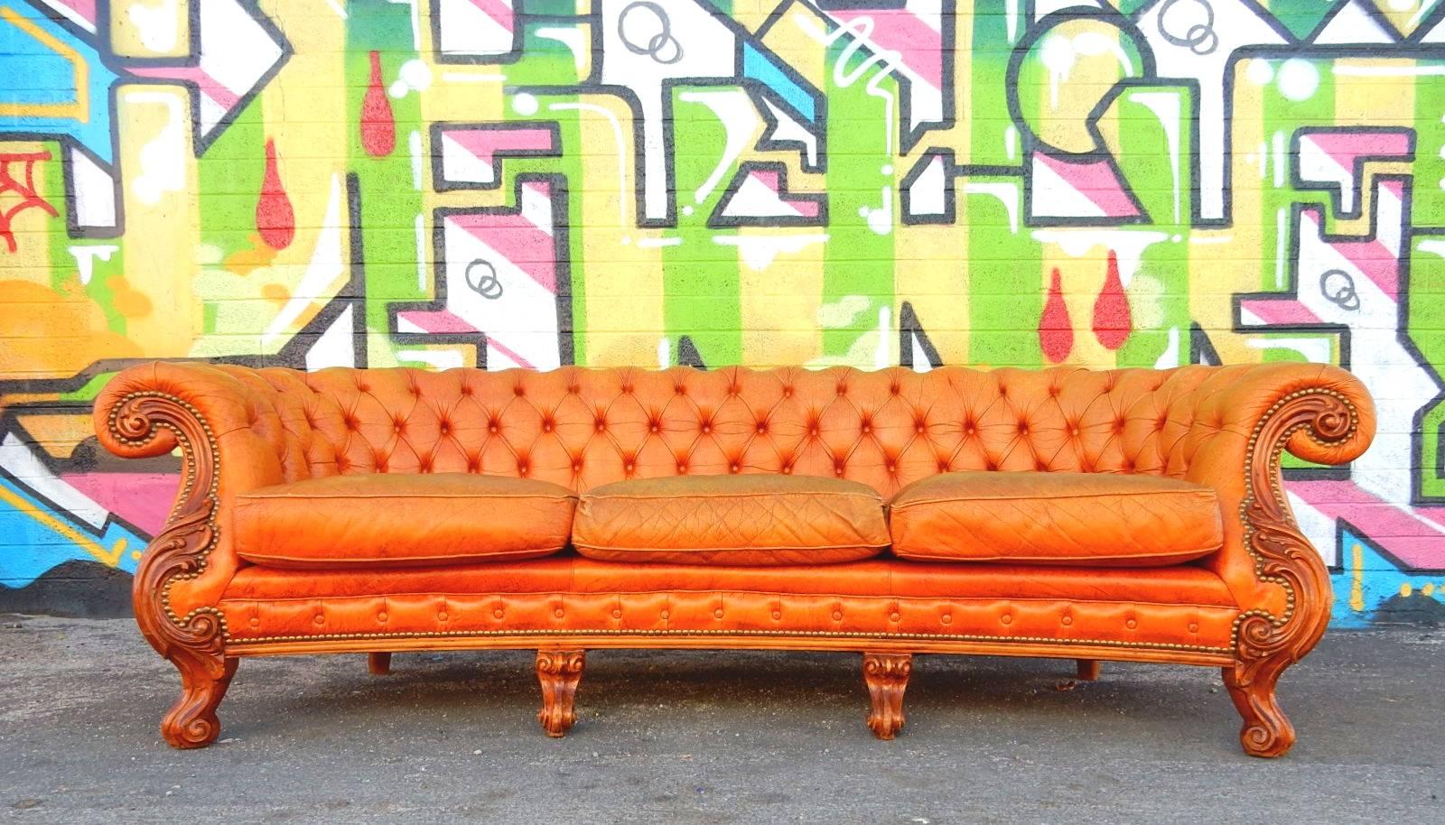 20th Century 1950's Tufted Leather Chesterfield Sofa