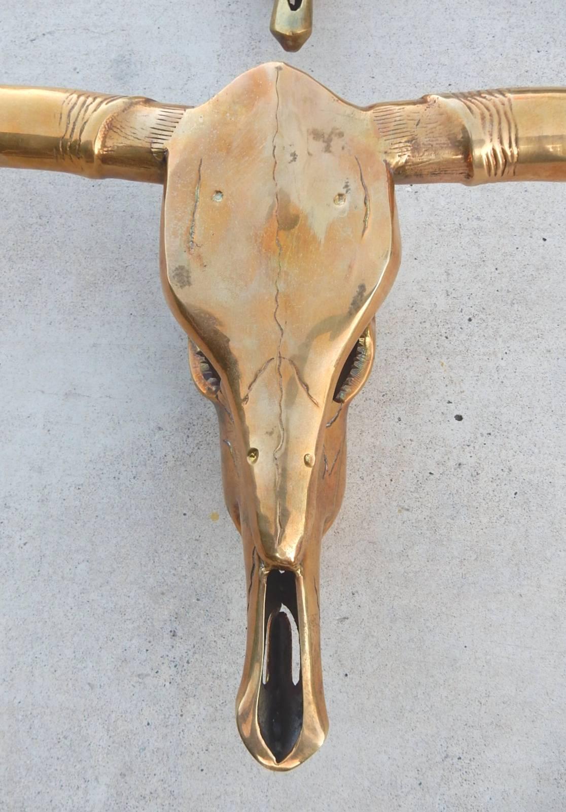 Hollywood Regency Brass Longhorn Steer Skull Sculptures, circa 1970s In Good Condition In Las Vegas, NV