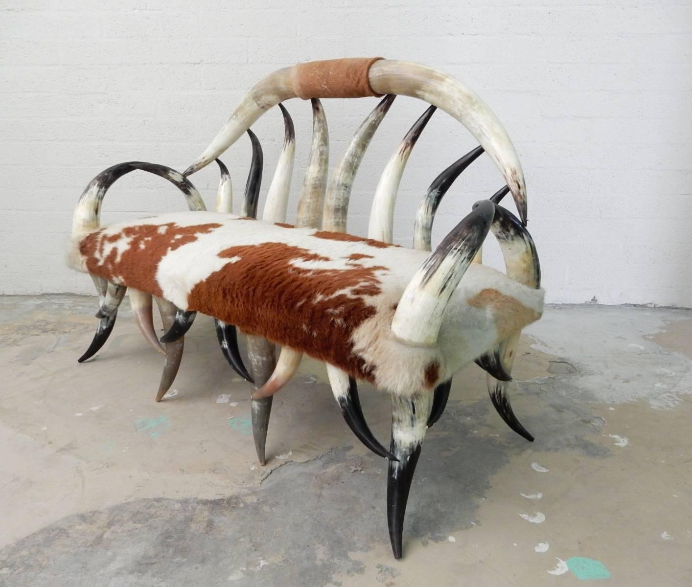 Mid-20th Century Antique American Folk Art Longhorn Steer Horn Settee Sofa