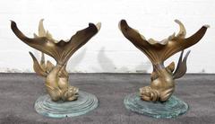 1940s Art Deco French Bronze Verdigris KOI Side Tables