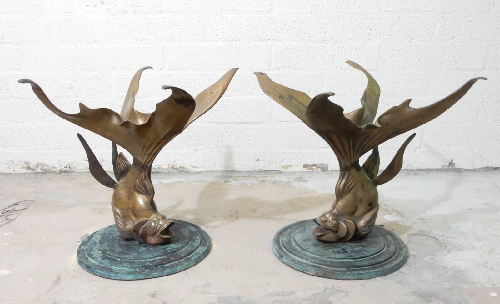 1940s Art Deco French Bronze Verdigris KOI Side Tables 2