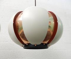 Pair of Mid-Century Louvered Copper Pendant Lamp