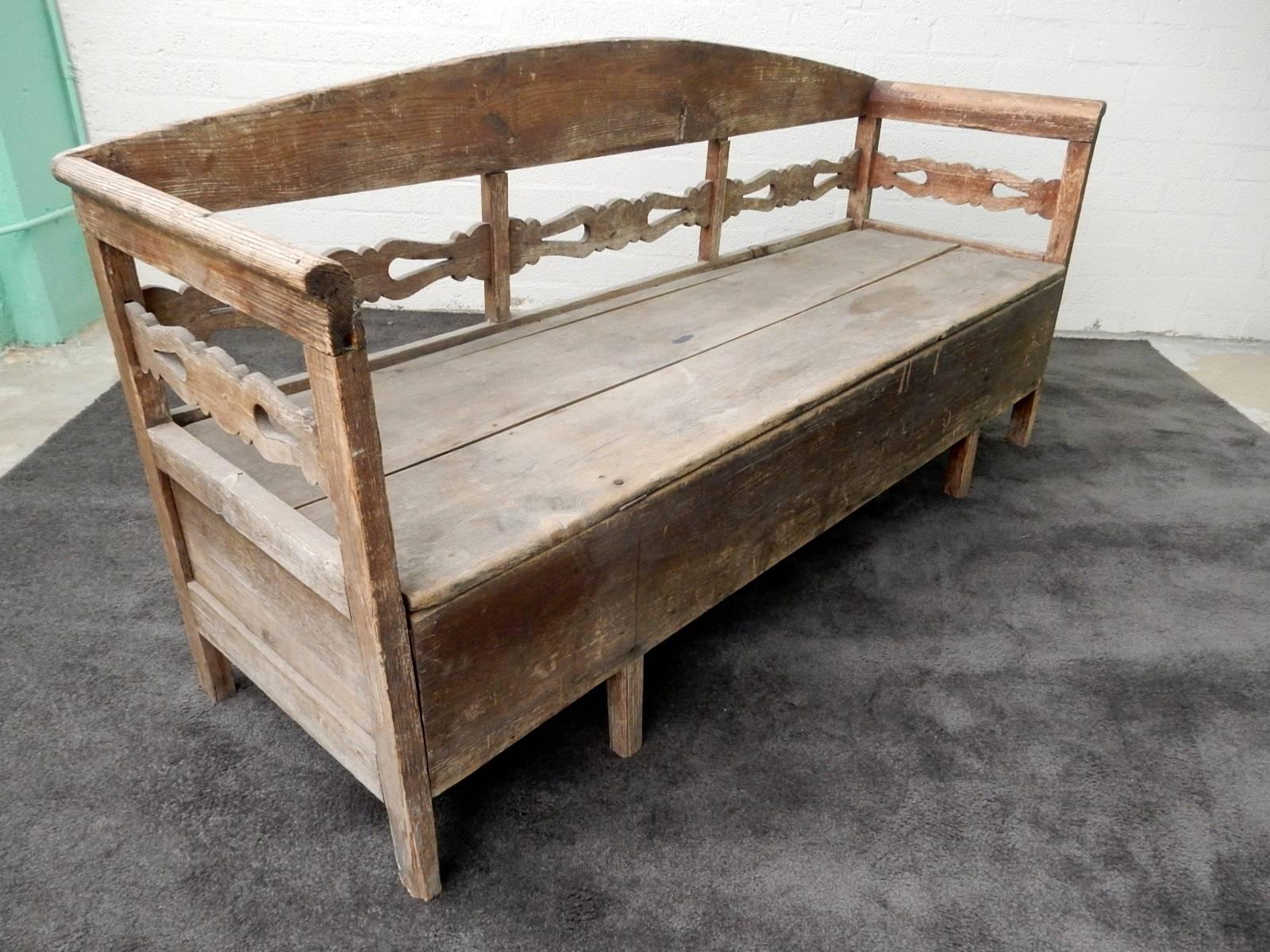 Primitive bench that opens to daybed, circa late 1800s.
Completely original with gorgeous aged wear and patina.
 