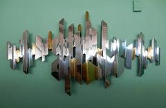 Large Mid-Century Curtis Jere Cityscape Art Sculpture in Chrome and Brass