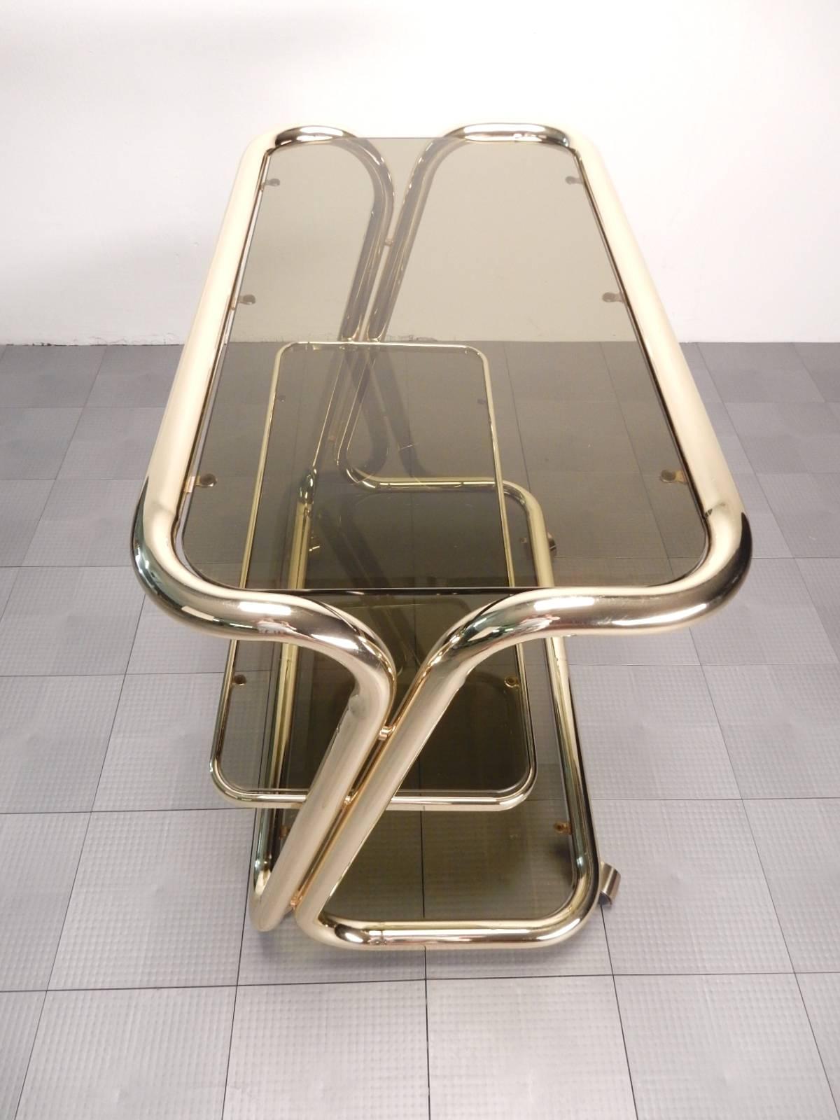 Mid-Century Modern Mid-Century Italian Tubular Brass Bar Serving Cart by Morex  For Sale