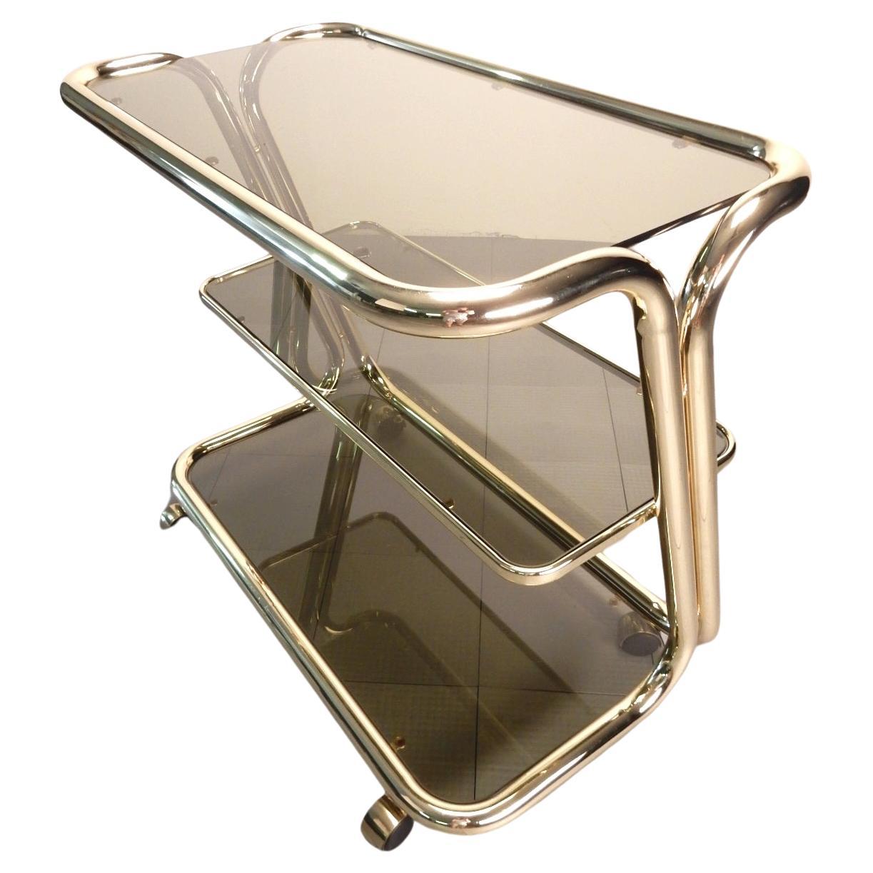 Mid-Century Italian Tubular Brass Bar Serving Cart by Morex  For Sale