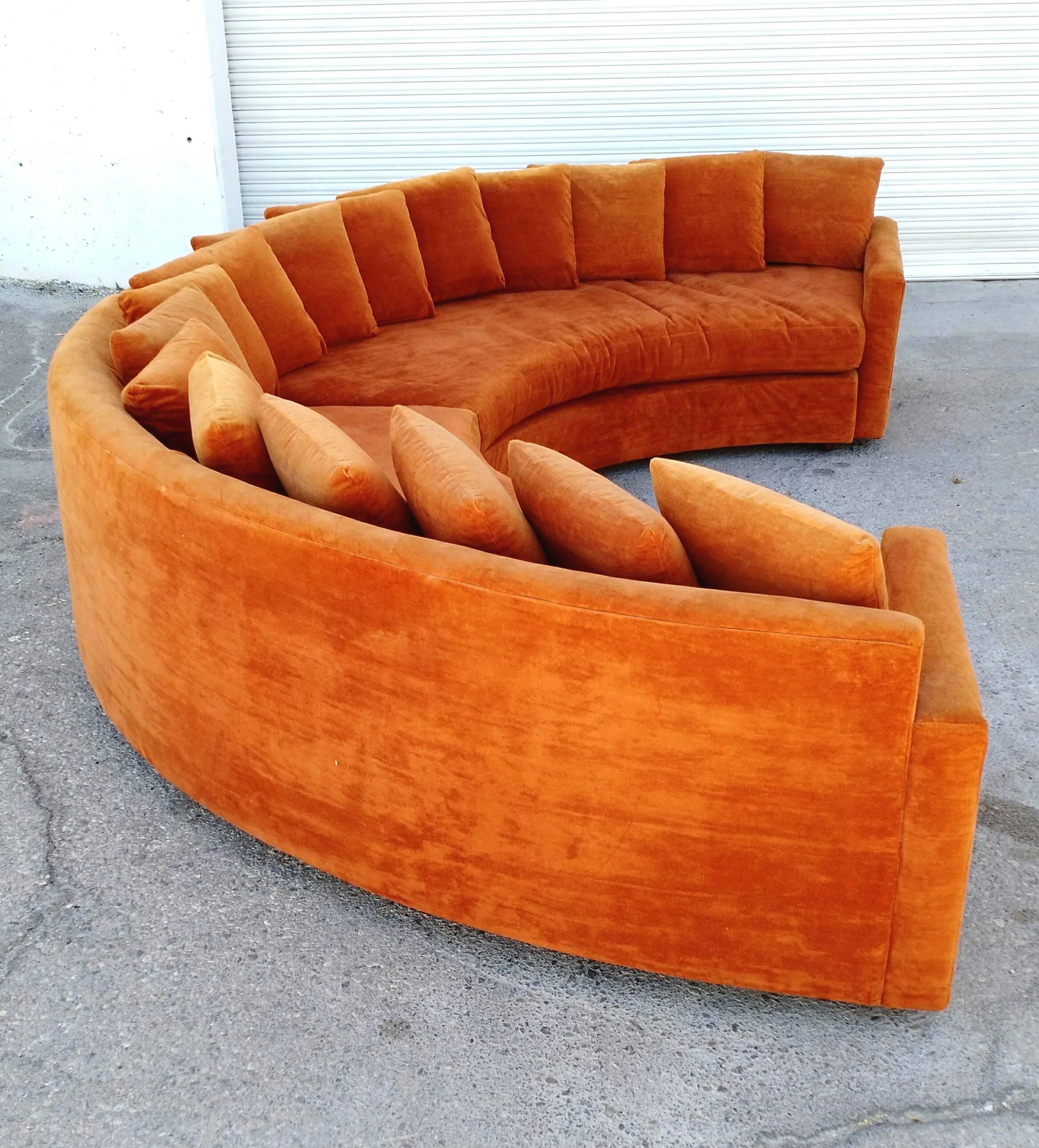 Mid-Century Modern Orange Velvet Semi Circle Sofa at 1stDibs