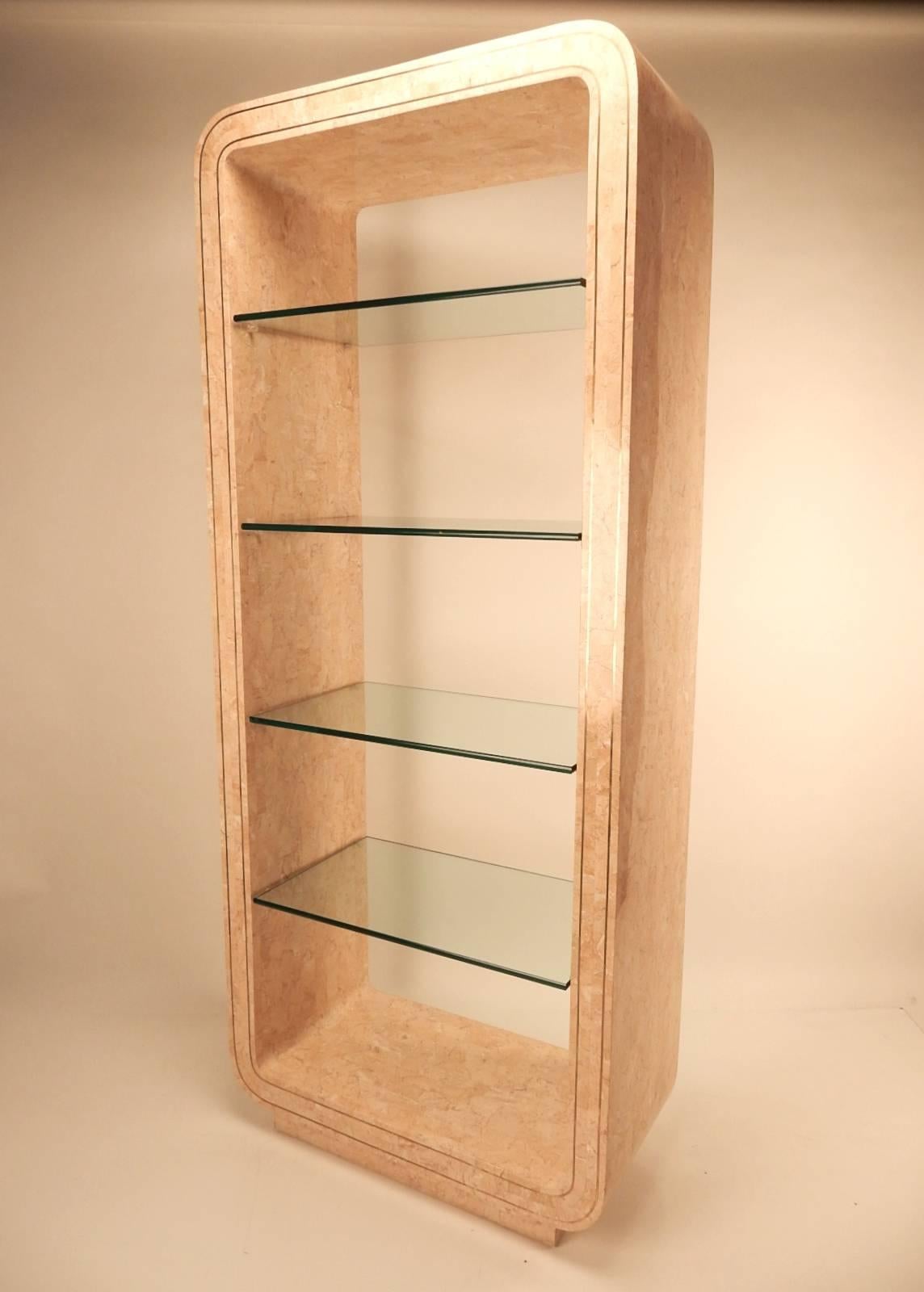 Hollywood Regency Tessellated Stone and Brass Inlay Etagere' Bar by Maitland-Smith For Sale