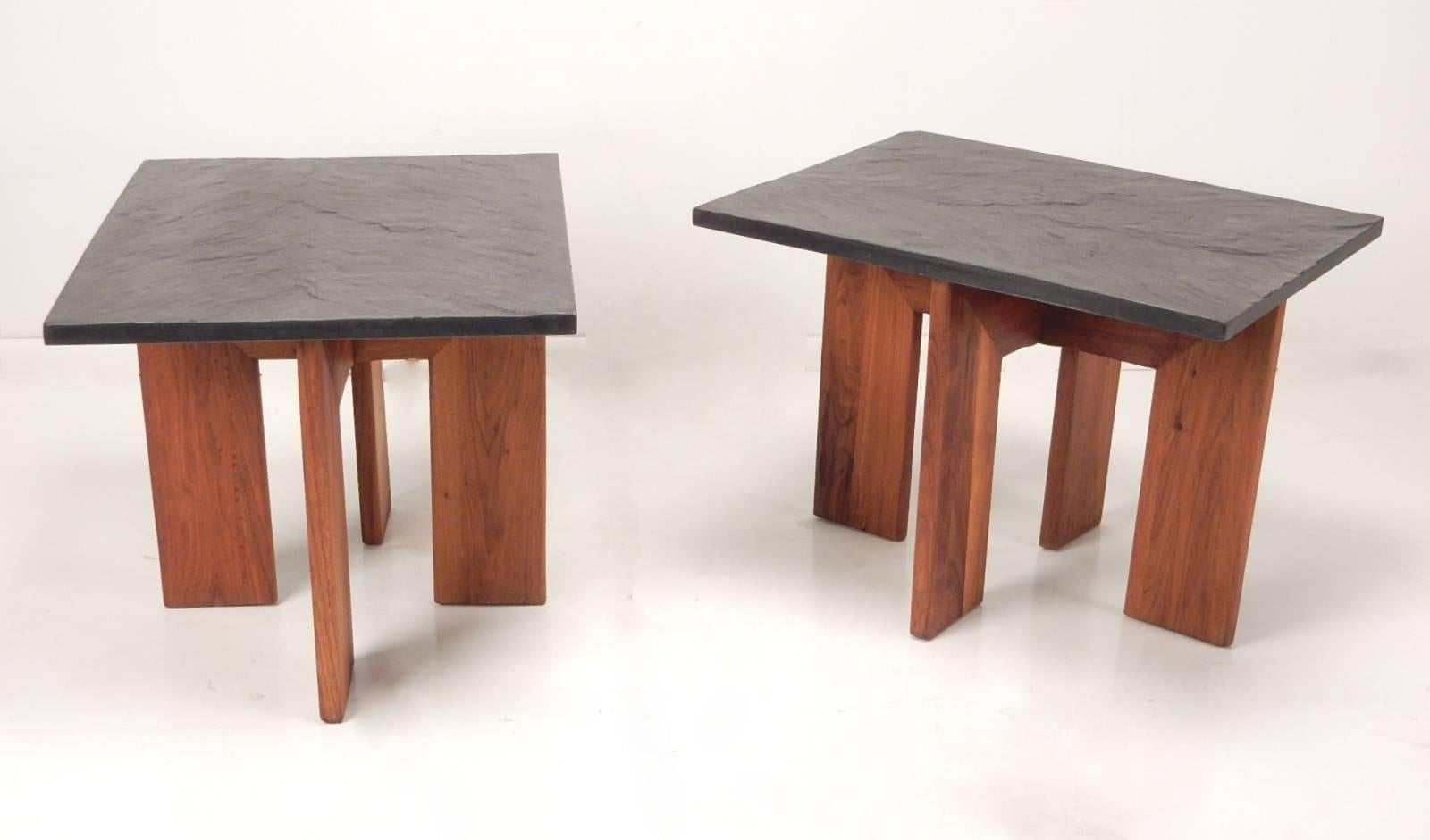 Mid-Century Adrian Pearsall Black Slate and Walnut Side Tables 1