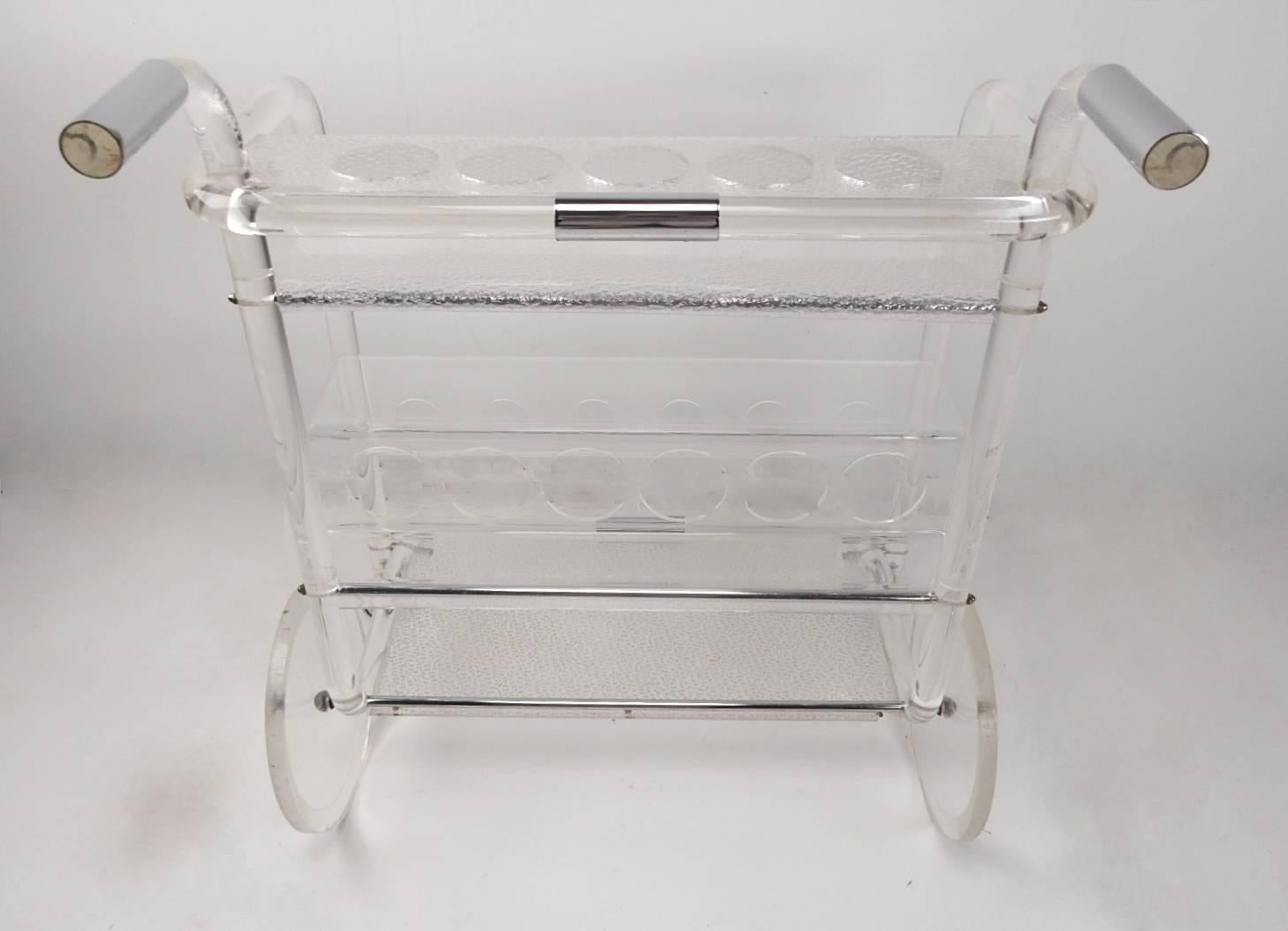 Mid-20th Century Mid-Century Lucite and Chrome Bar Serving Cart