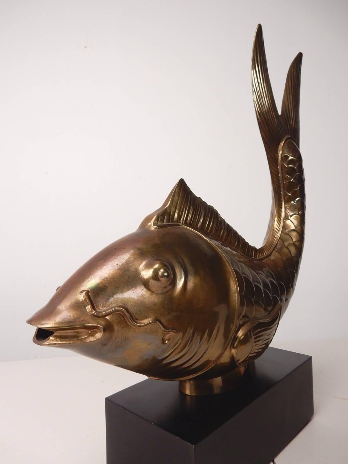 Late 20th Century Hollywood Regency Life-Size Brass Koi Fish by Chapman, 1977