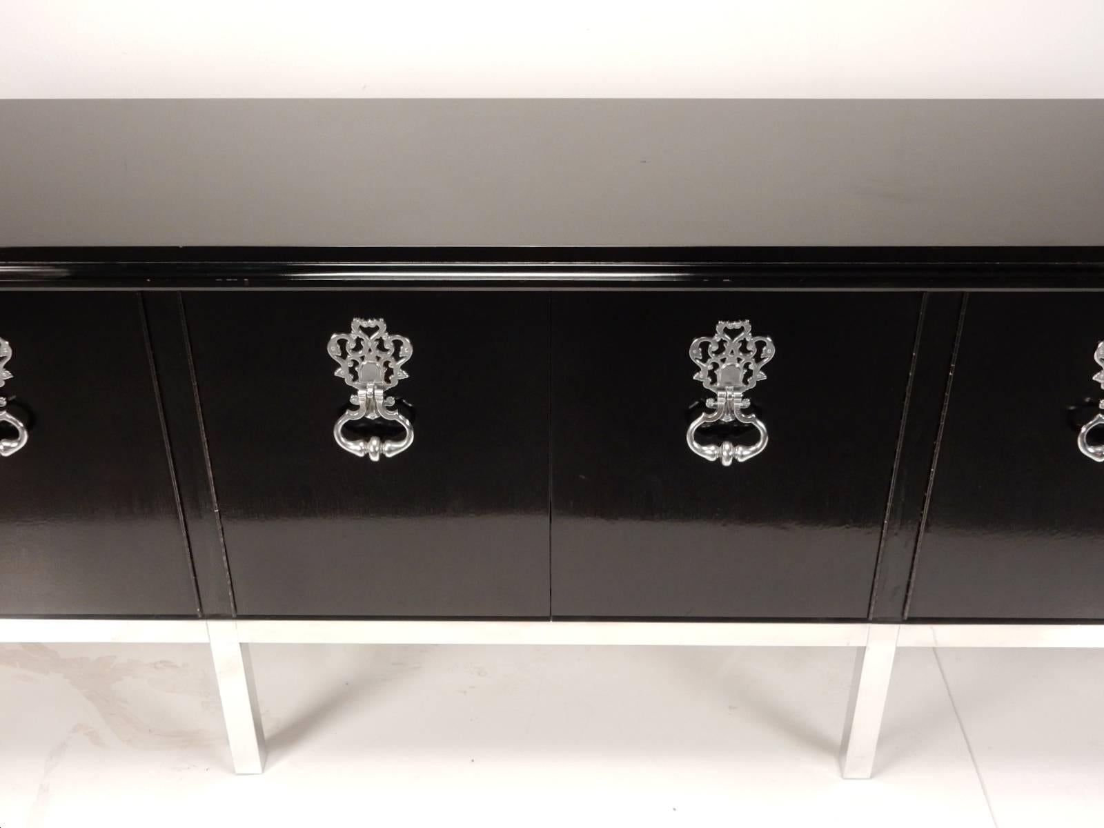 20th Century 8 foot Lacquered Credenza Cabinet in Style of Tommi Parzinger For Sale