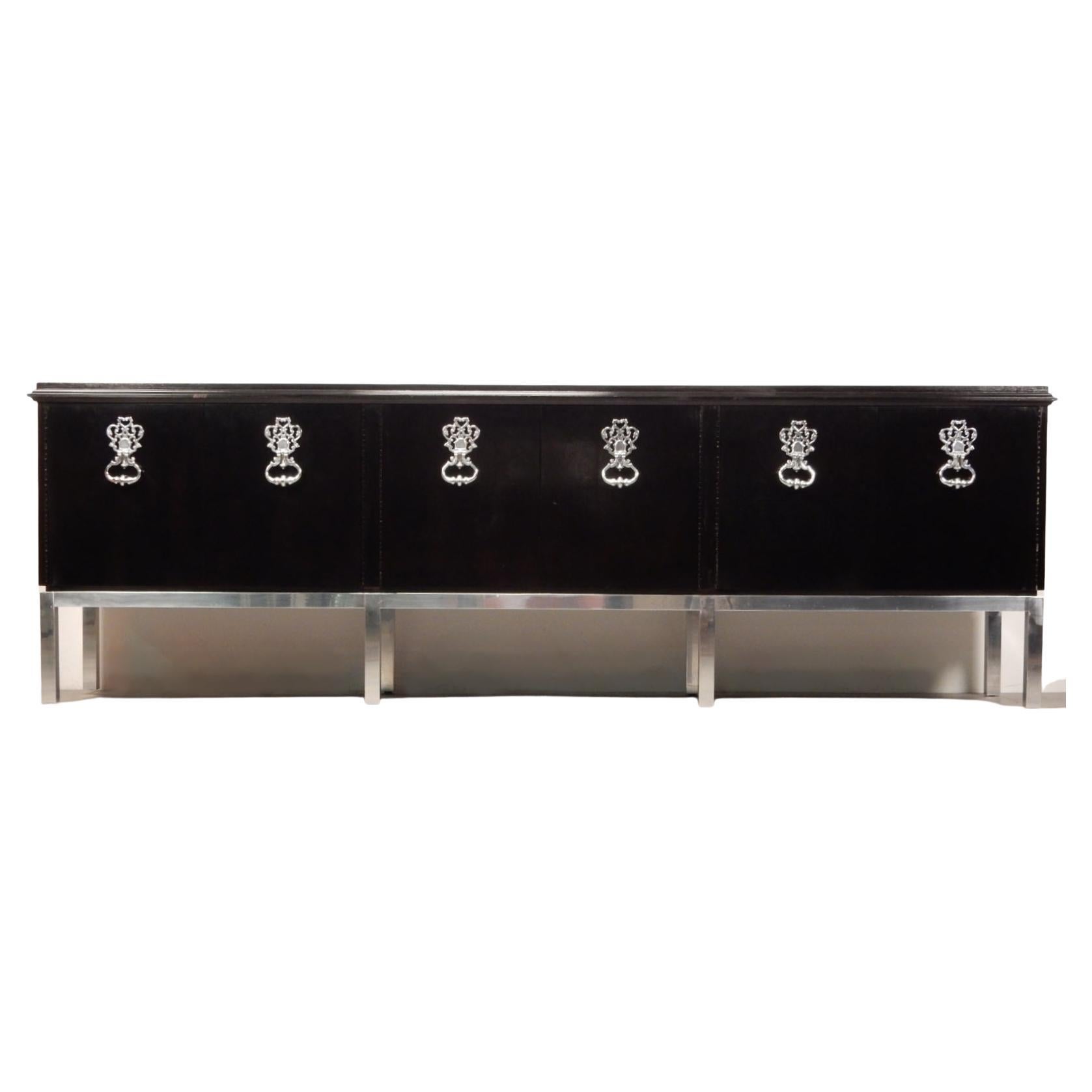 8 foot Lacquered Credenza Cabinet in Style of Tommi Parzinger For Sale