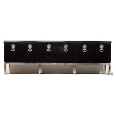 Vintage 8 foot Lacquered Credenza Cabinet in Style of Tommi Parzinger