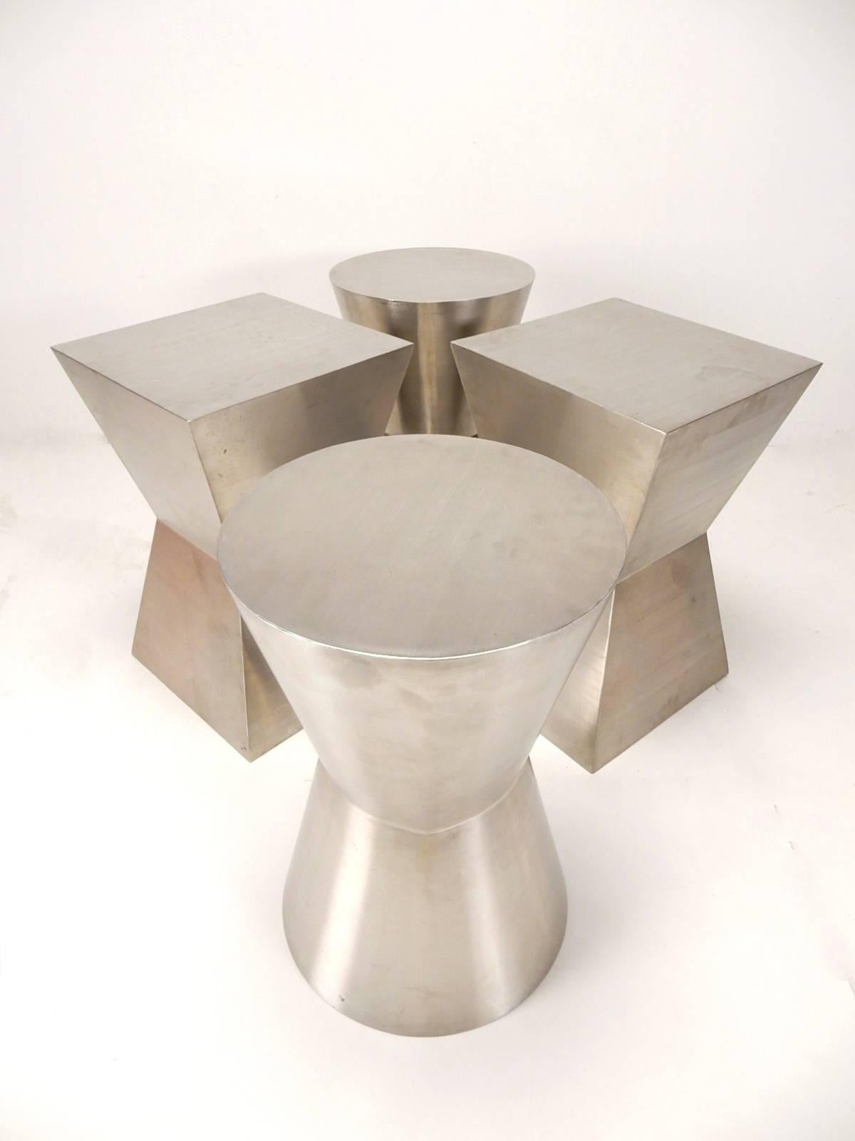 Mid-Century Modern Custom Stainless Steel Geometric Stools or Tables, Set of Four