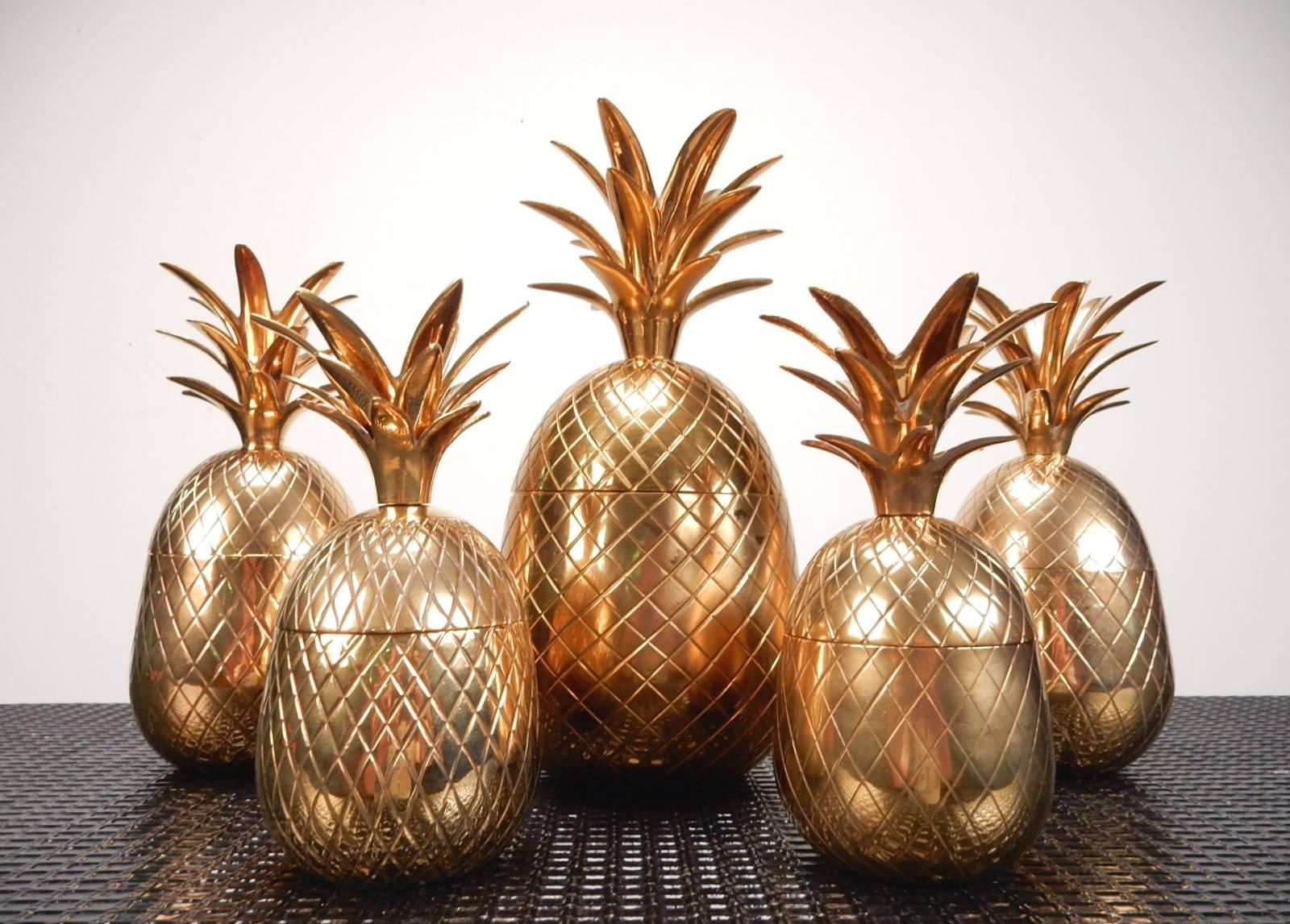 Frederick Cooper Brass Pineapple Sculpture Trinket Boxes Set of Five In Good Condition In Las Vegas, NV
