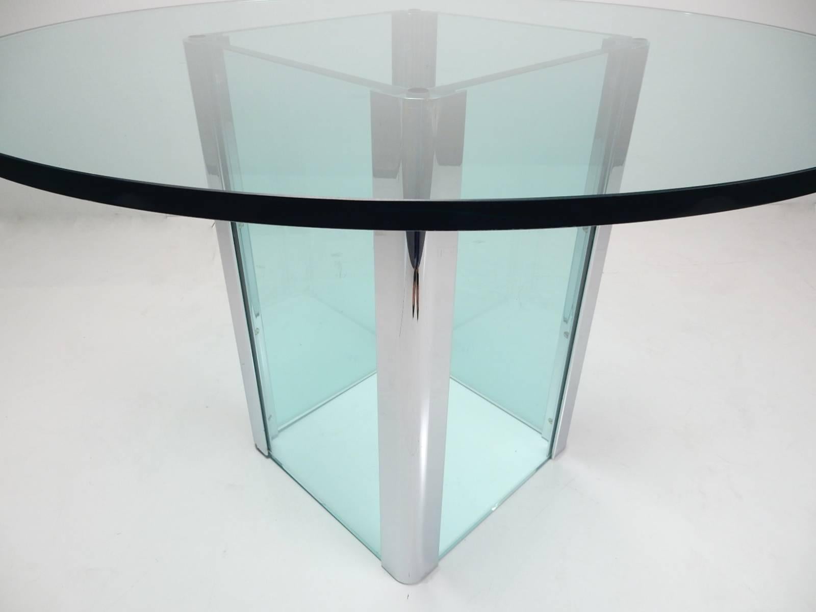 Leon Rosen design for Pace Glass and Chrome Foyer Table In Good Condition For Sale In Las Vegas, NV