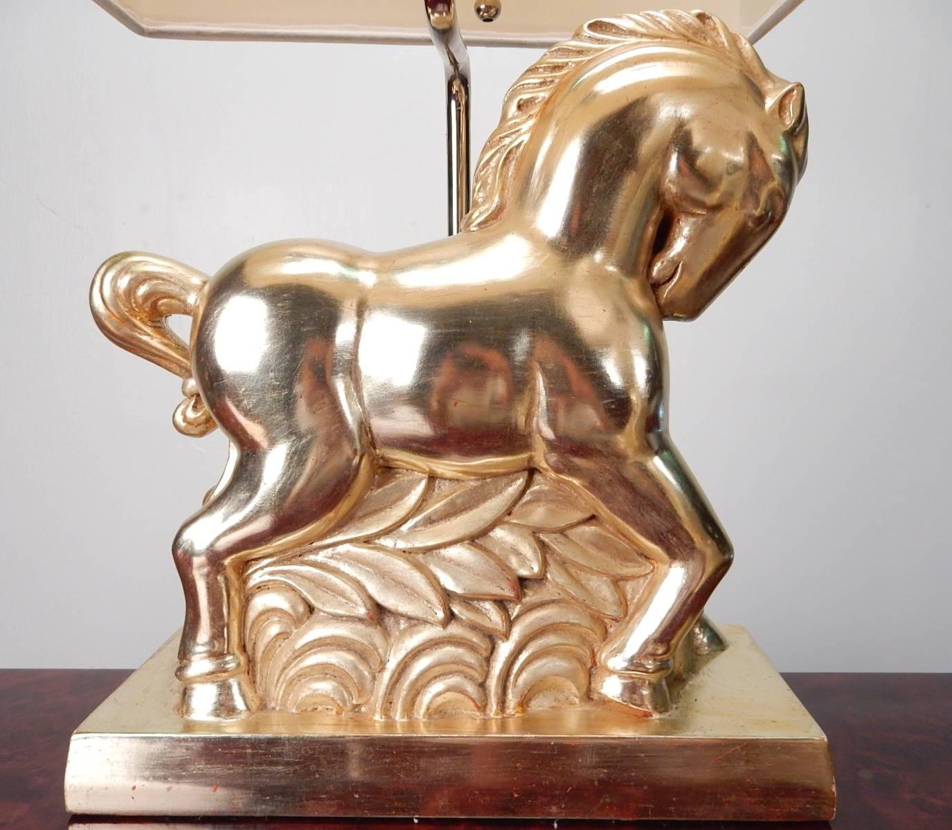 Art Deco Polychromatic Etruscan Horse Table Lamp Pair In Good Condition In Las Vegas, NV