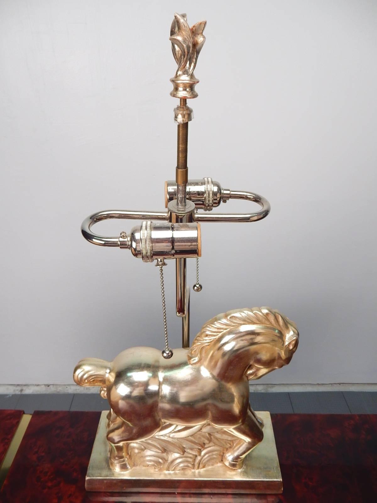 Art Deco Polychromatic Etruscan Horse Table Lamp Pair 1