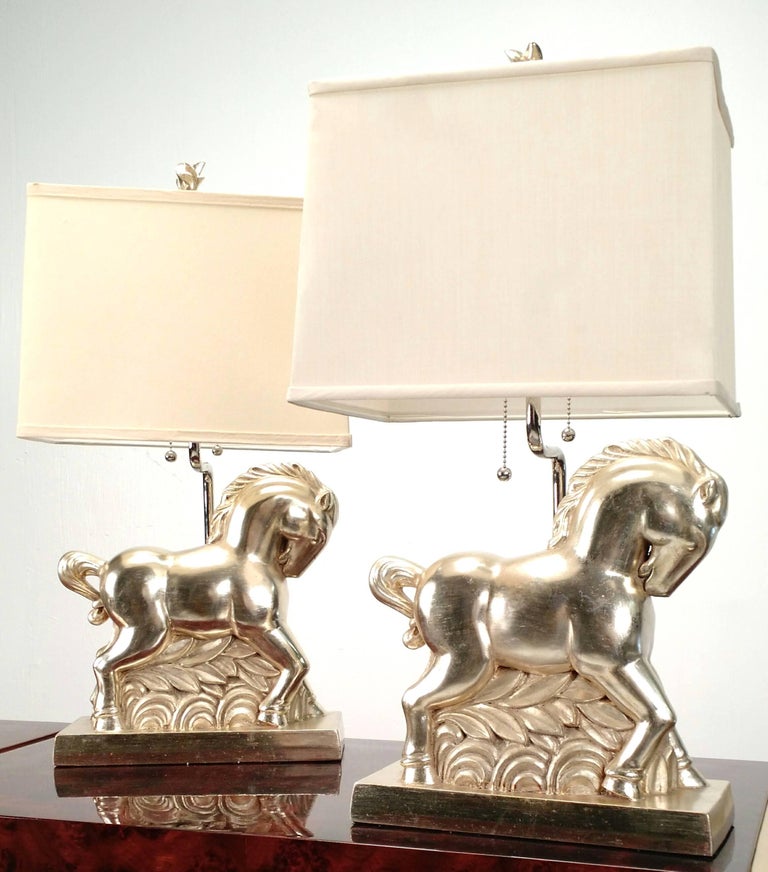 Art Deco Polychromatic Etruscan Horse Table Lamp Pair For Sale at 1stDibs