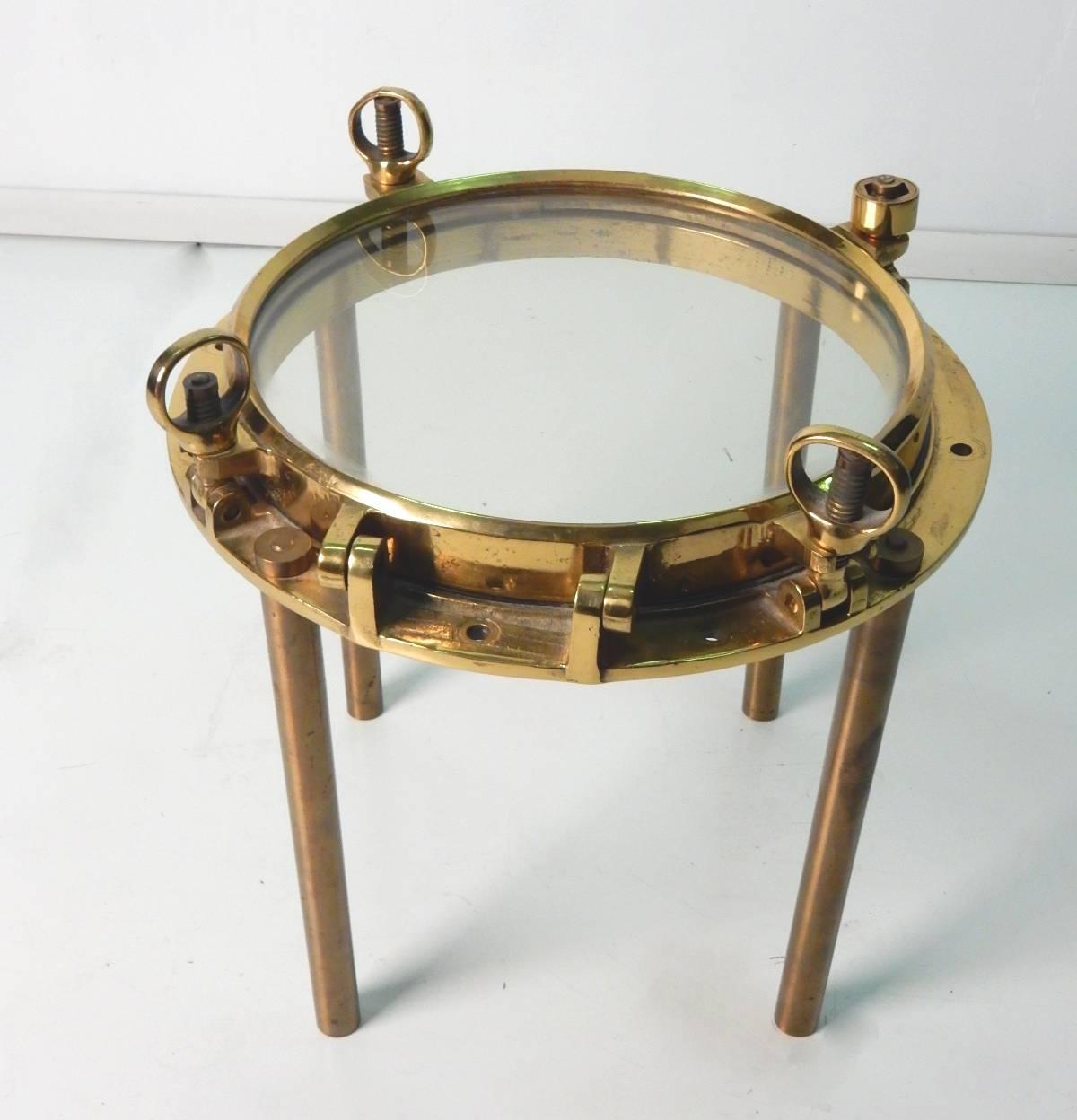 20th Century Industrial Early 1920s Brass Ship Porthole Side Table