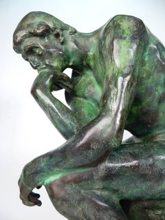 French Auguste Rodin Verdigris Bronze Sculpture the Thinker