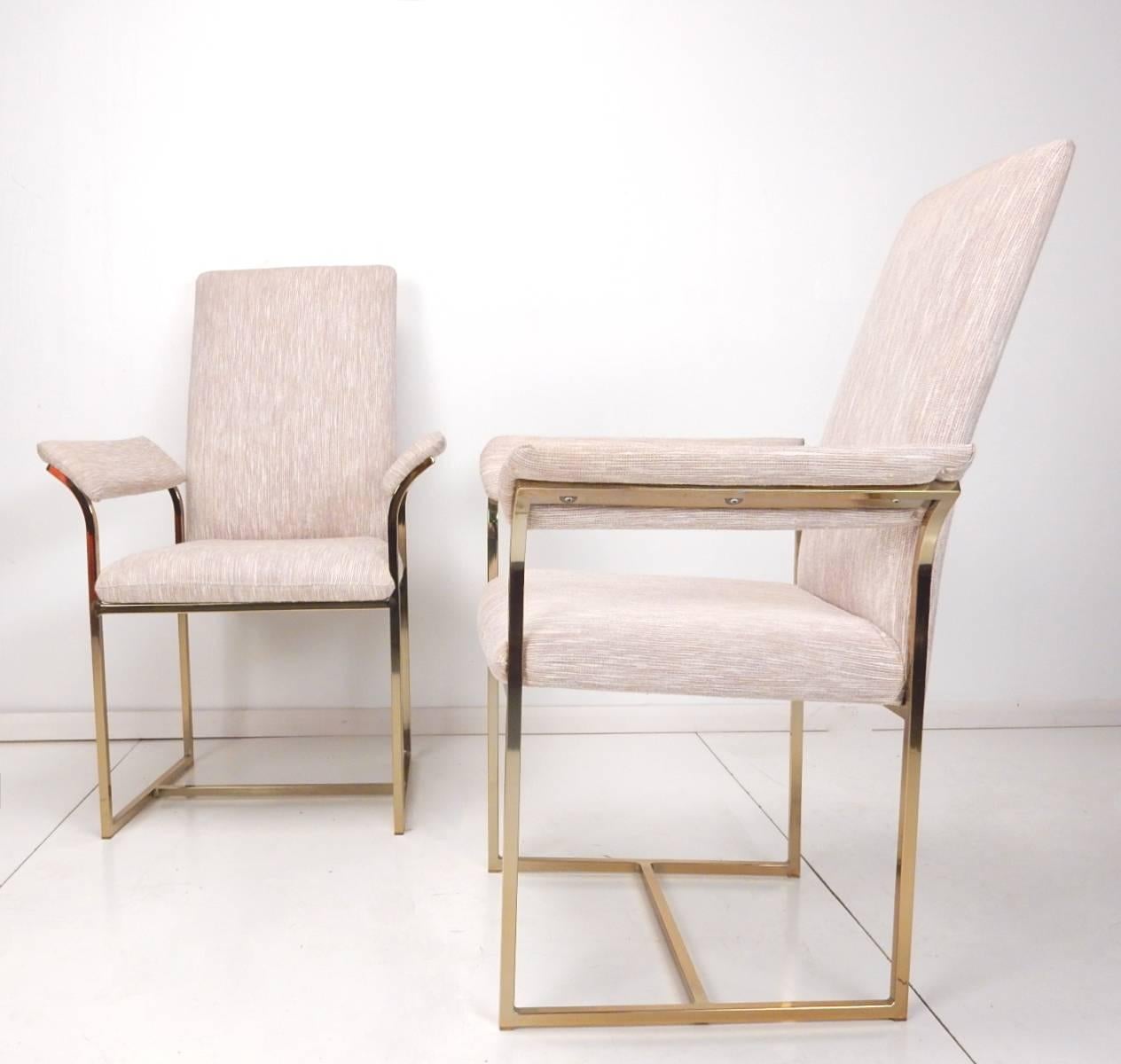 Late 20th Century Architectural Brass Dining Chairs in the Style of Milo Baughman, Set of Six