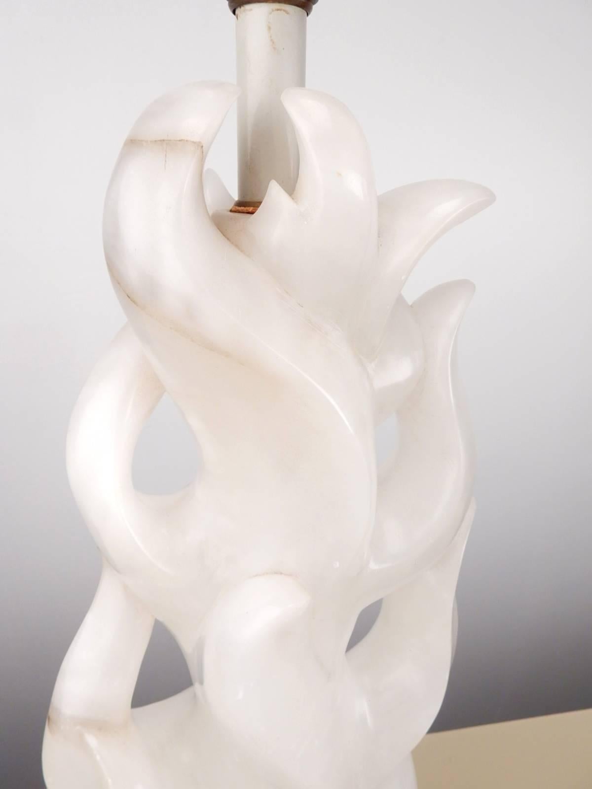 Mid-Century Modern 1940s Maurizio Tempestini Design Alabaster Flame Sculpture Lamps, Pair