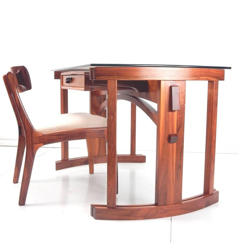Mid Century Modern Sculpted Art Desk and Chair by Woodworker Randy