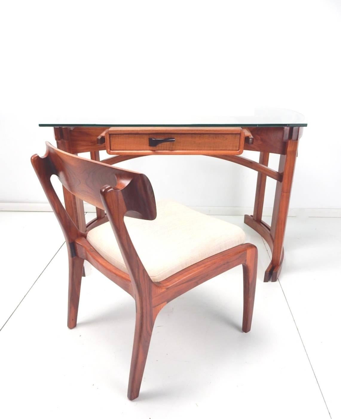 American Mid Century Modern Sculpted Art Desk and Chair by Woodworker Randy Bader