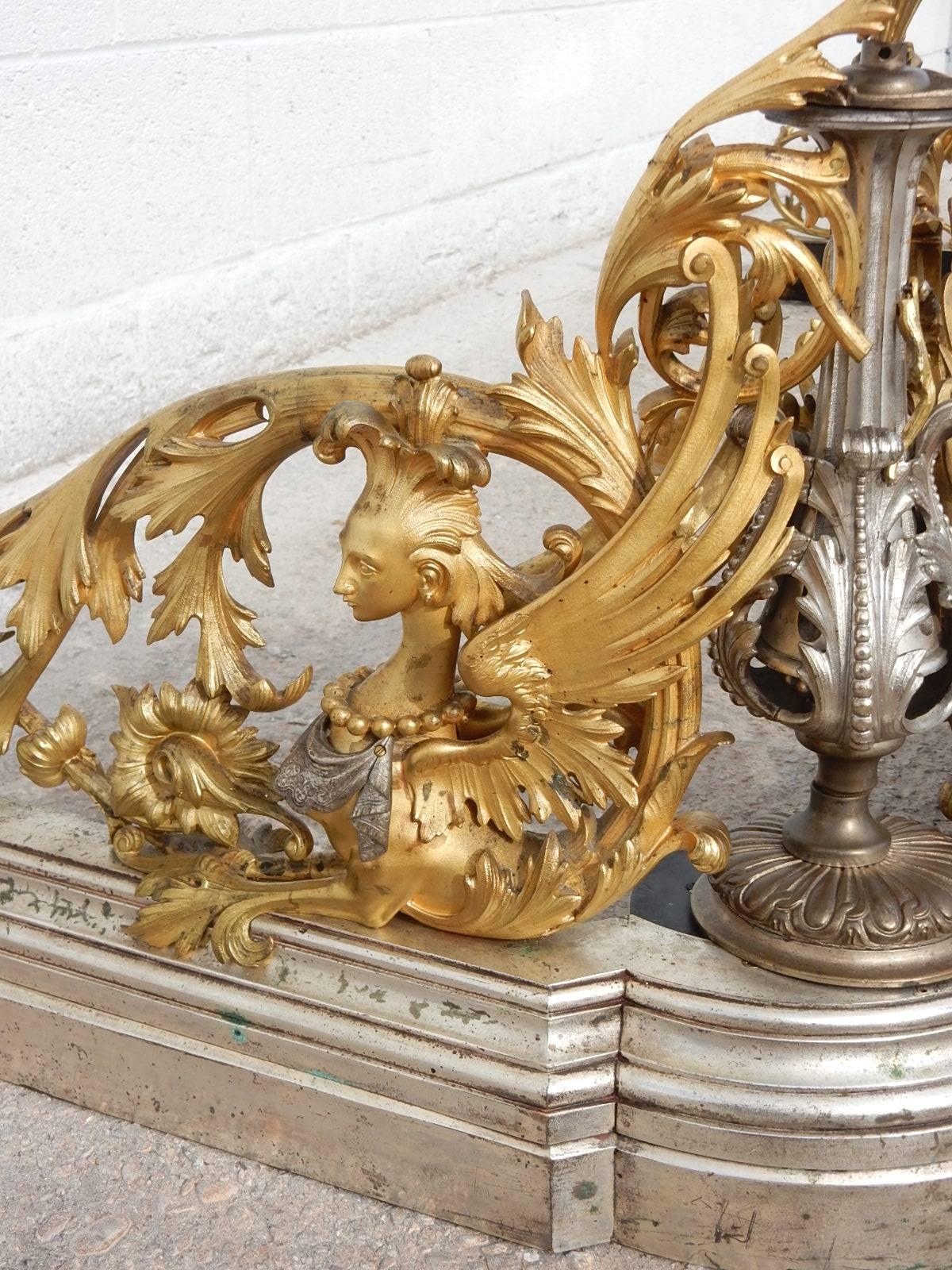 19th Century Italian Gilded Bronze Fireplace Fender by Giuseppe Speluzzi Milano In Good Condition In Las Vegas, NV