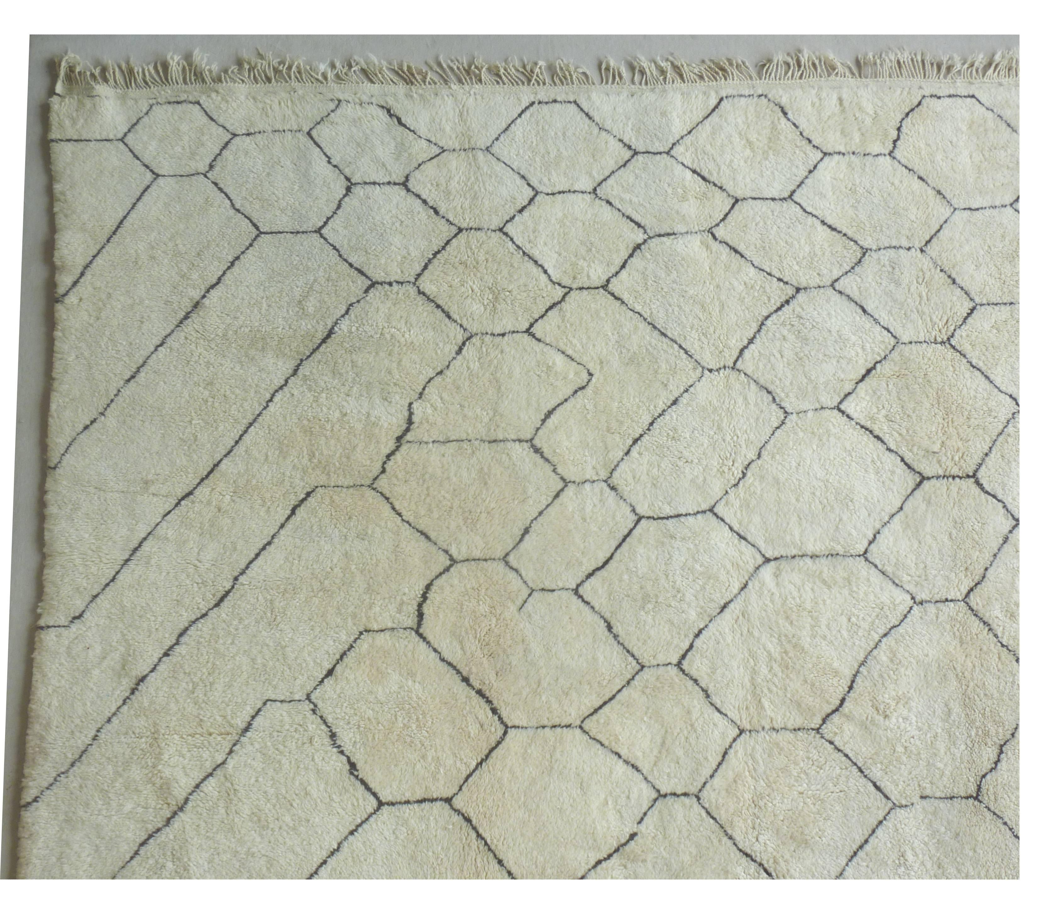 Hand-Knotted Large Soft Ivory Square Beni Ouarain Carpet