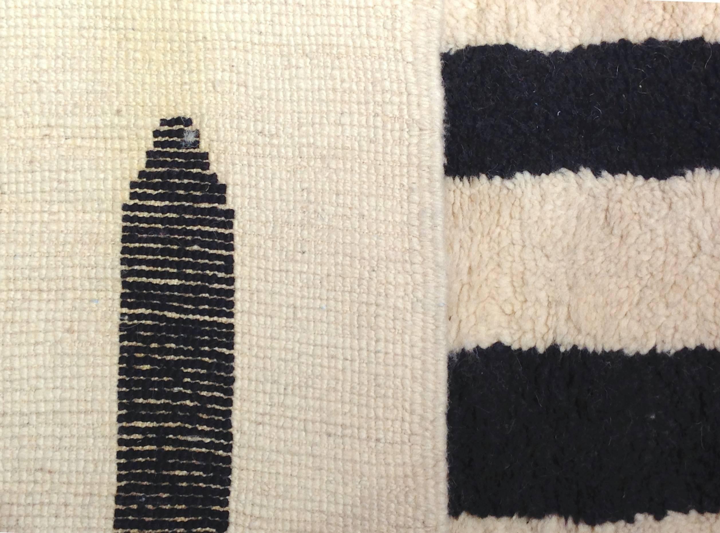 Large Contemporary Ivory and Black Moroccan Rug 3