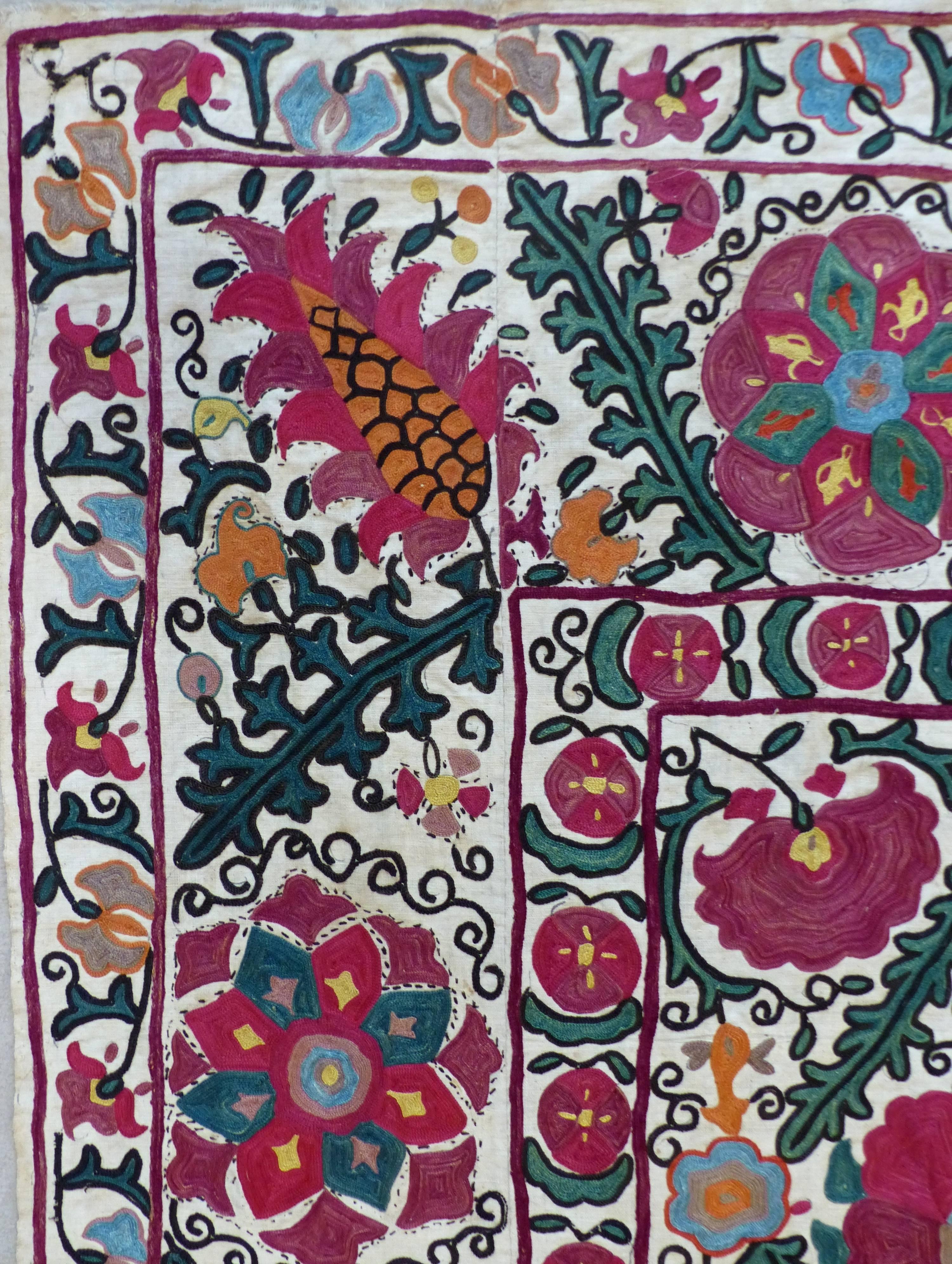 Hand-Woven Suzani Antique Embroidery from Central Asia