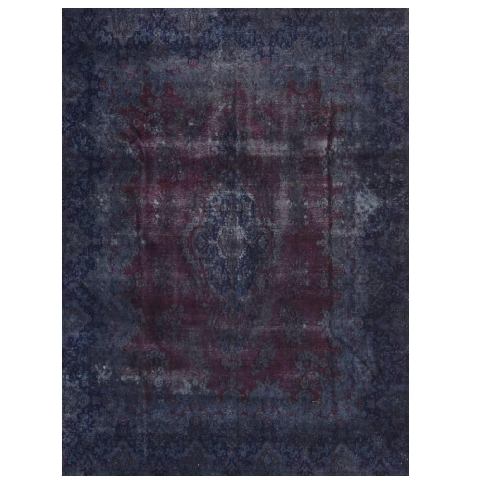 Oversized Redyed Grey-Blue Persian Rug from the 1970s