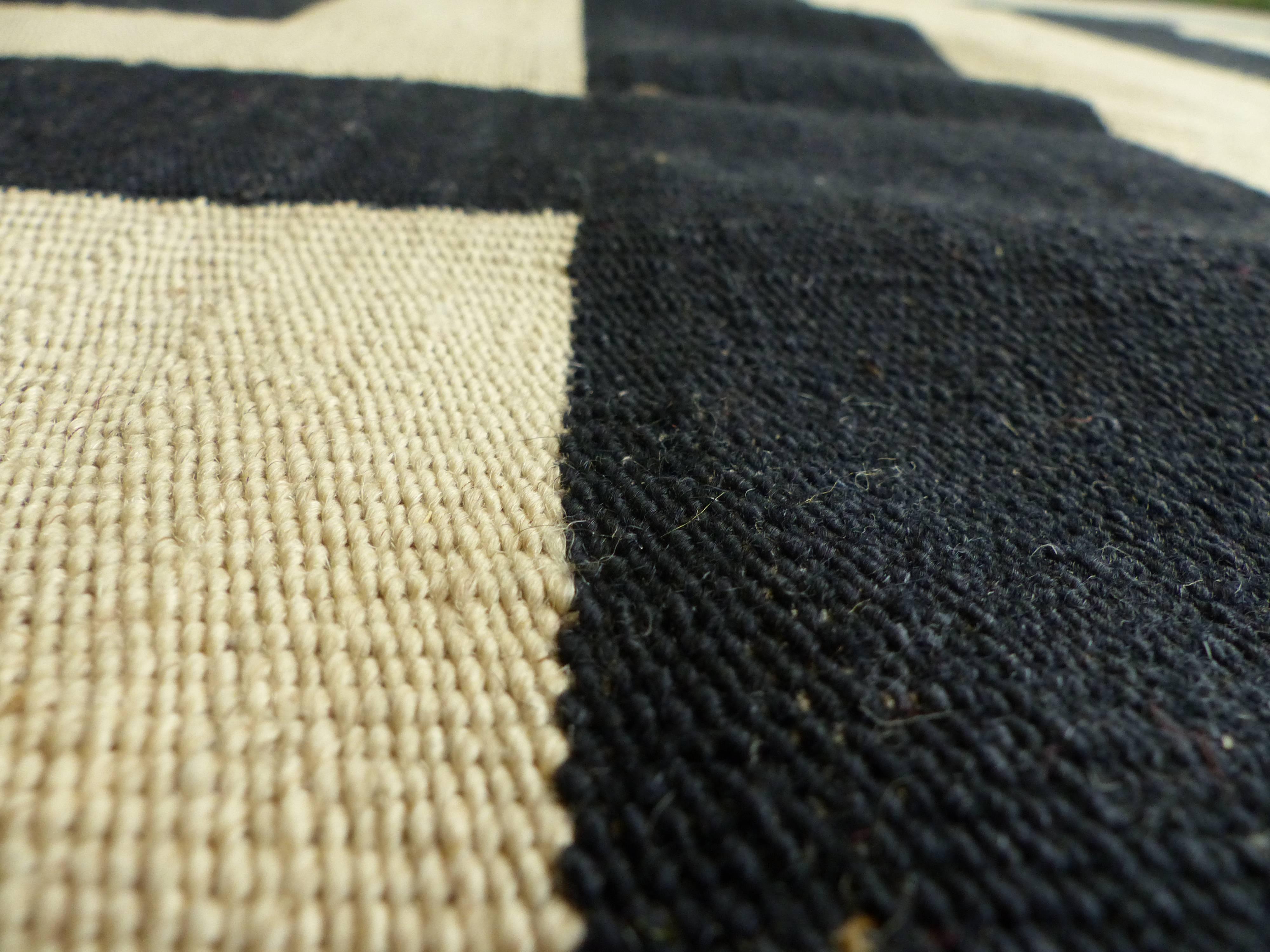 Hand-Woven Large Black and White Handwoven Kilim Modern Design For Sale